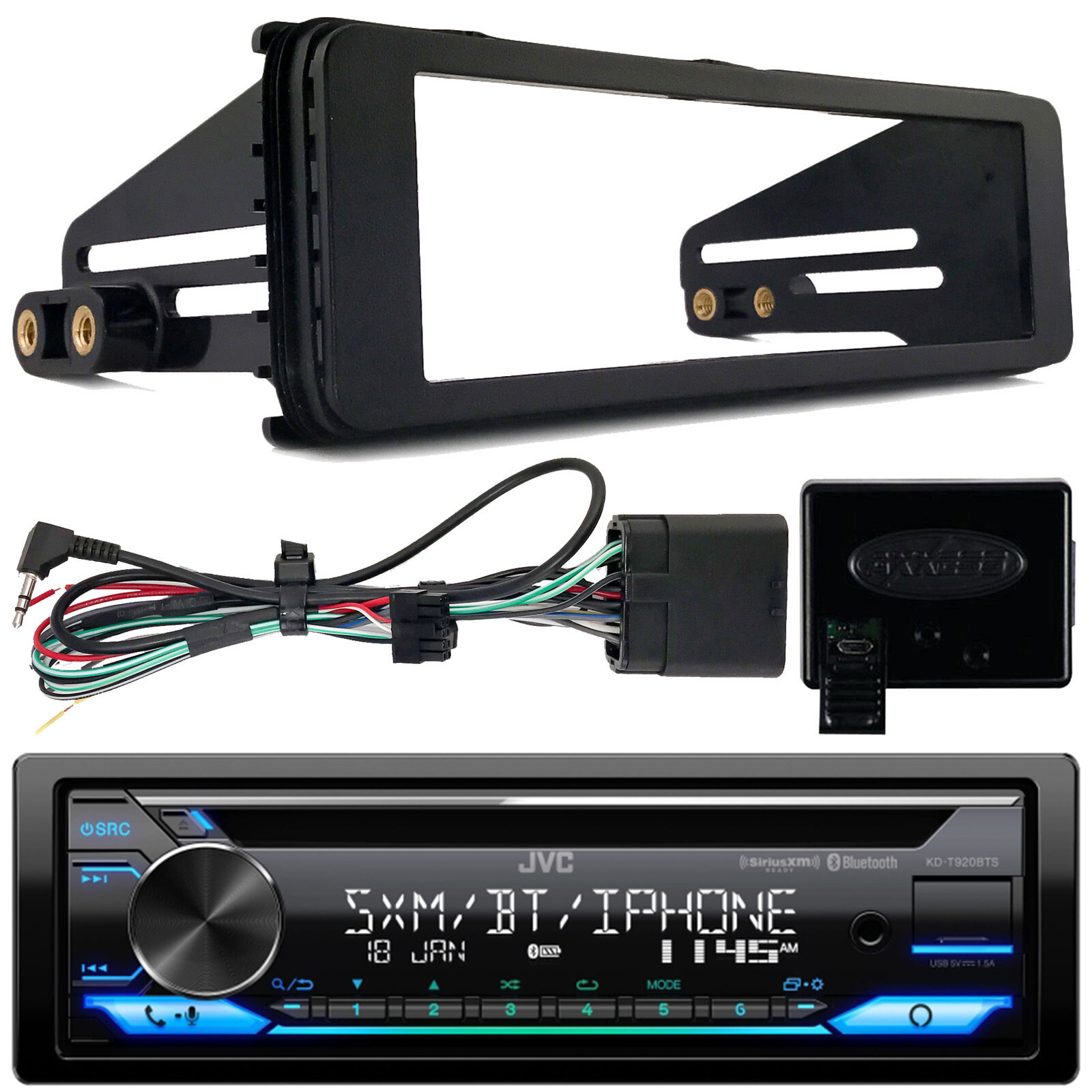 JVC KD-T920BTS Bluetooth USB AUX AM/FM Receiver, Install Kit, Steering Controls