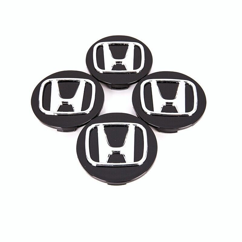 Set of 4 Honda Black Wheel Rim Center Caps Chrome Logo 69MM/2.75