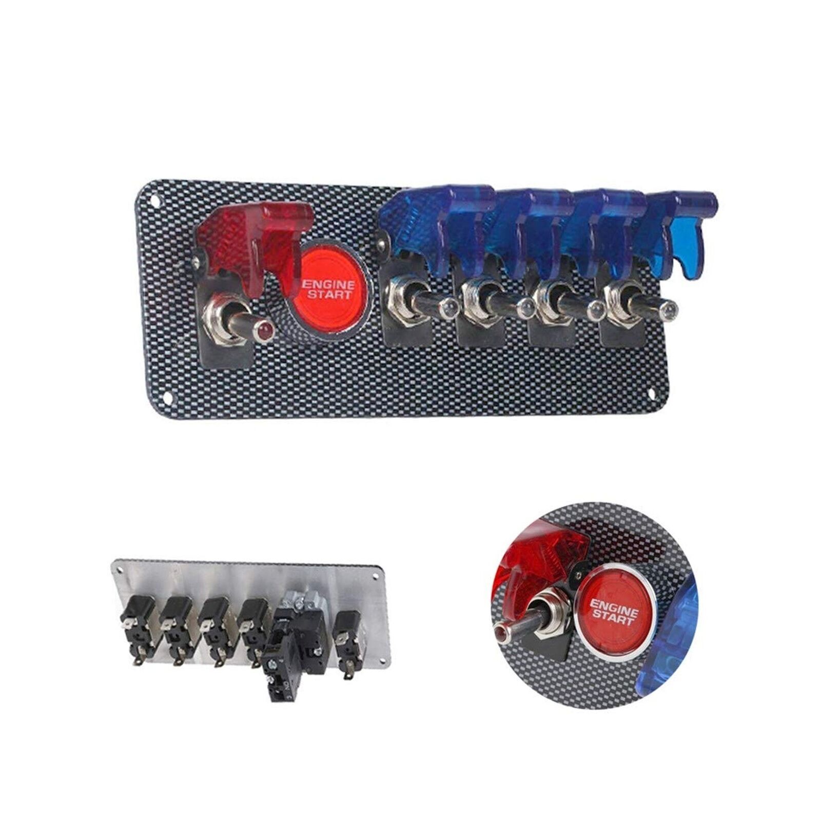 Ignition Switch Panel Car Racing Switch Panels with LED Toggle Push Button(12V)