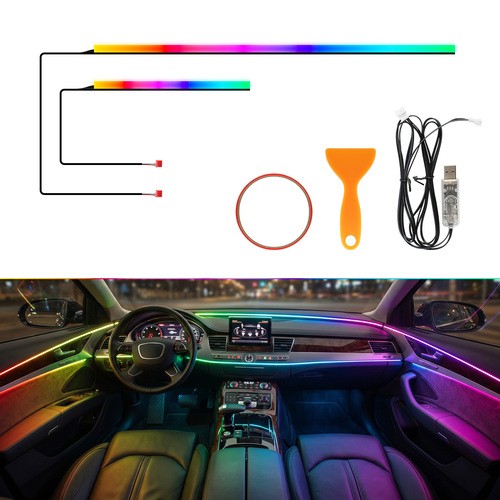 2-In-1 RGB LED Interior Strip Light Car Ambient Atmosphere Lighting APP Control