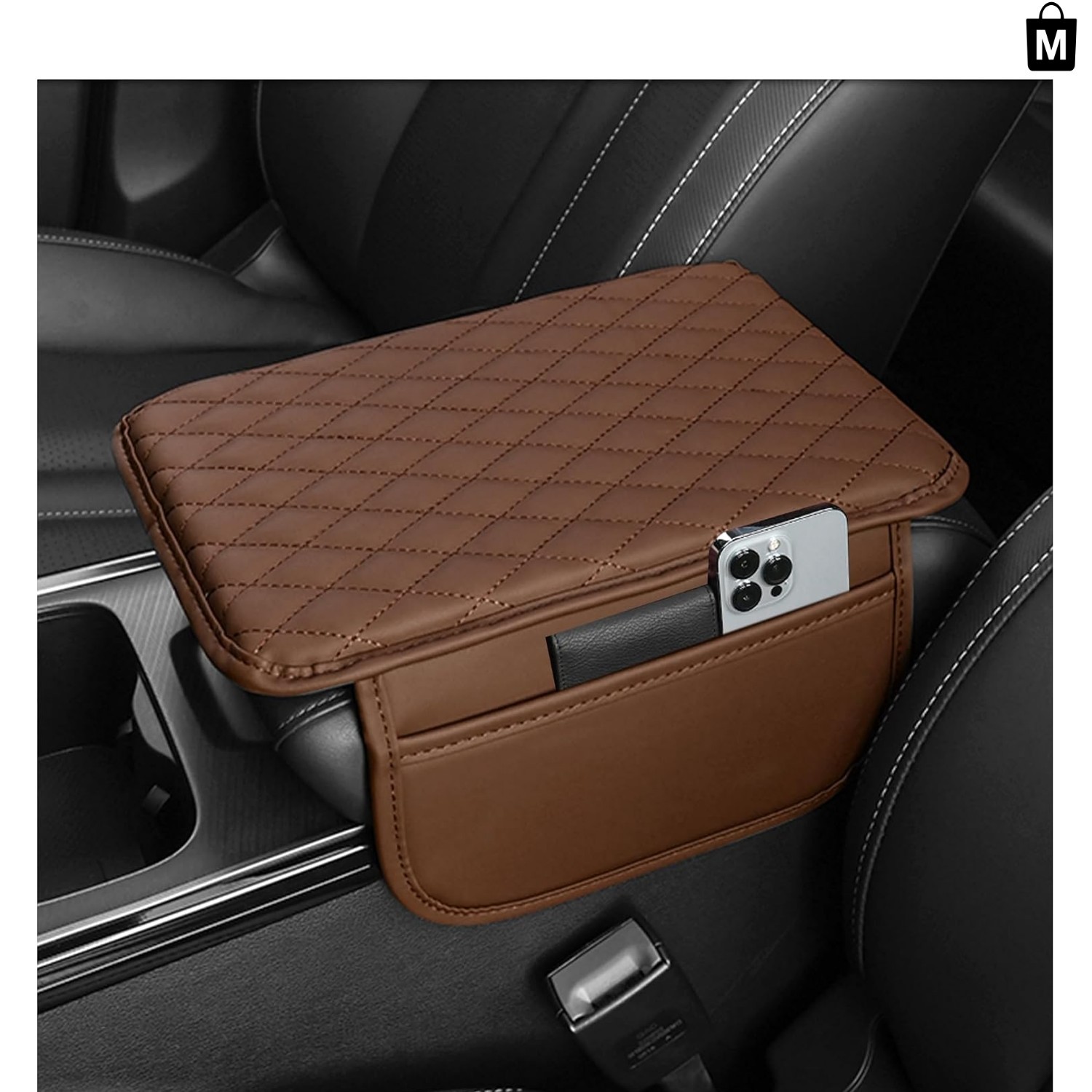 Upgraded Brown Microfiber Leather Armrest Cover with Dual Storage Pockets