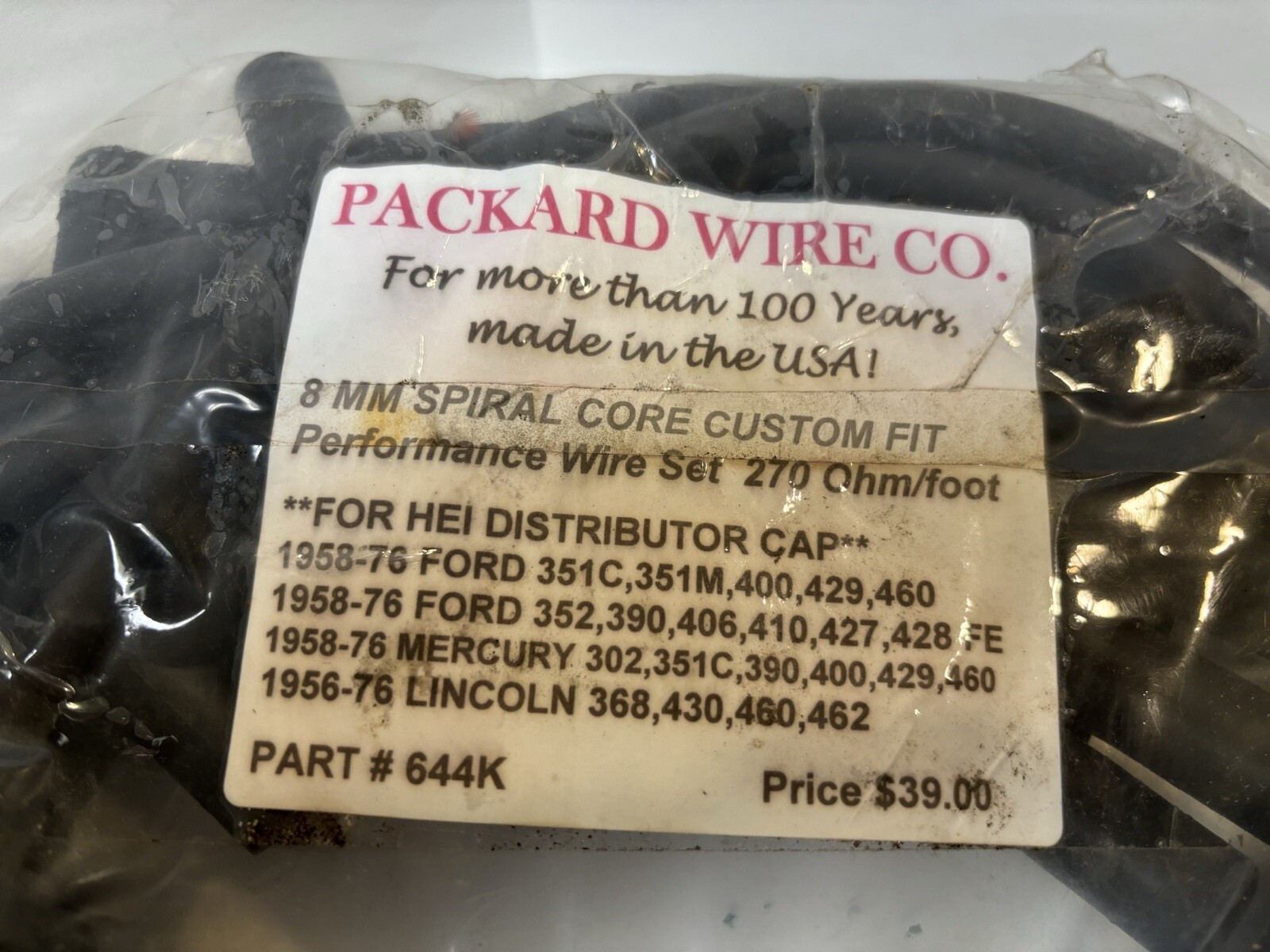 Packard Wire Co. 8mm Performance Ford Spark Plug Wires *HEI DIST CAP* 56-76 Ford