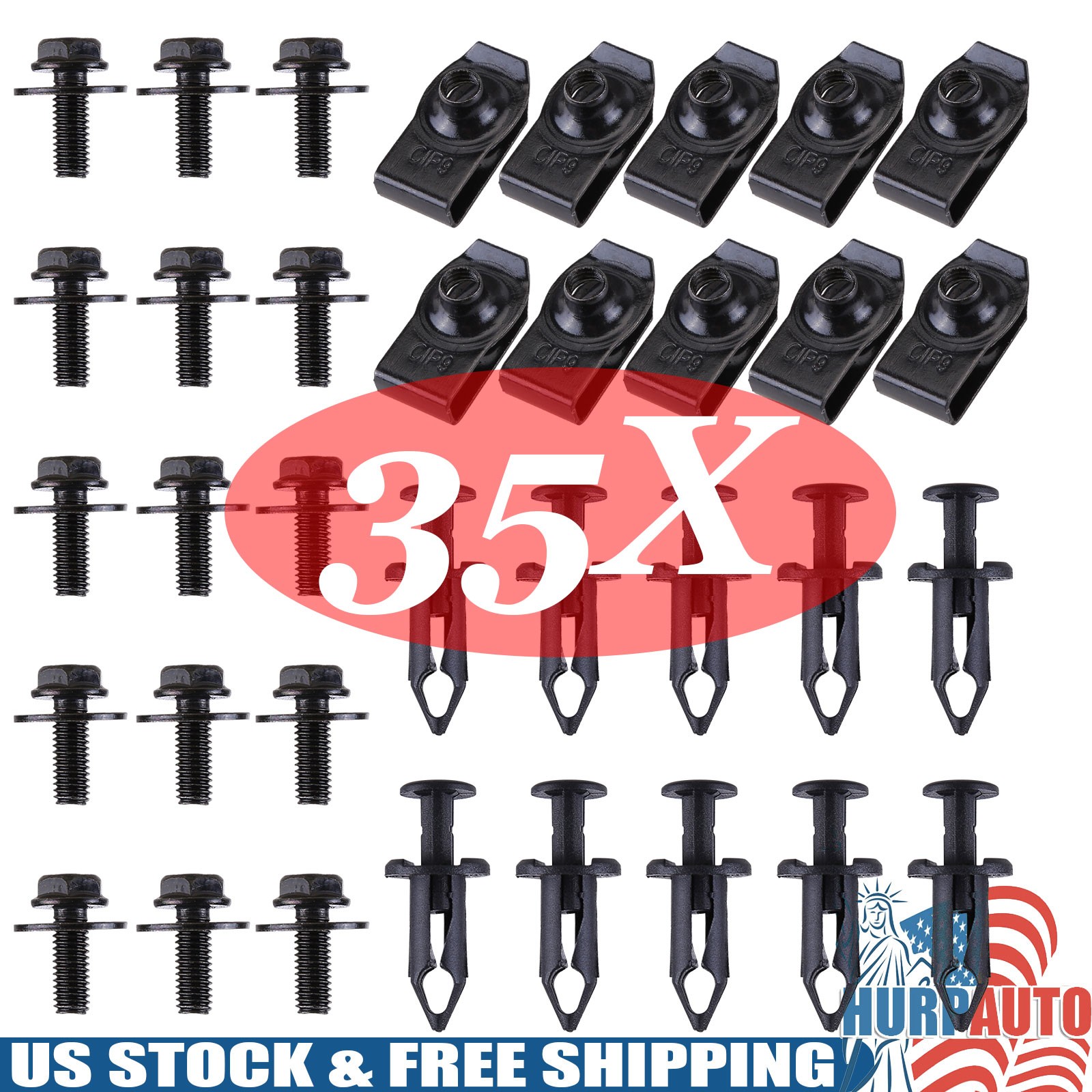 Body Bolts U-nut Clips M6 Engine Under Cover Splash Shield Guard 35pc For Toyota