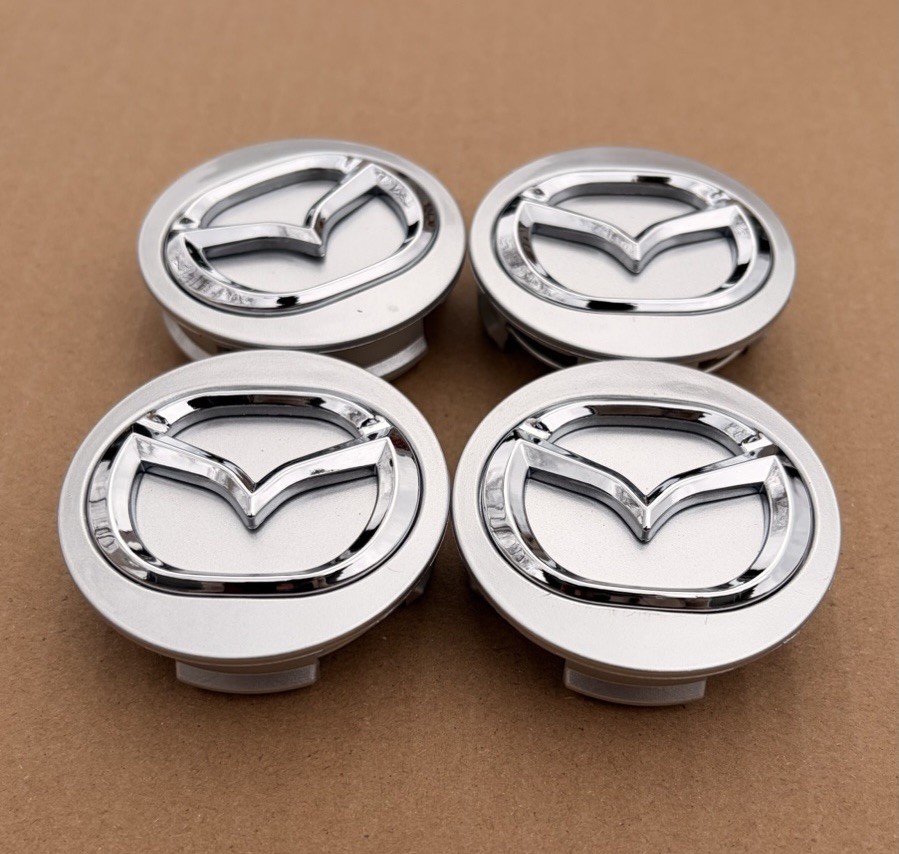 SET OF 4 MAZDA Silver CENTER WHEEL CAPS CHROME EMBLEM 56MM HUB CAP LOGO