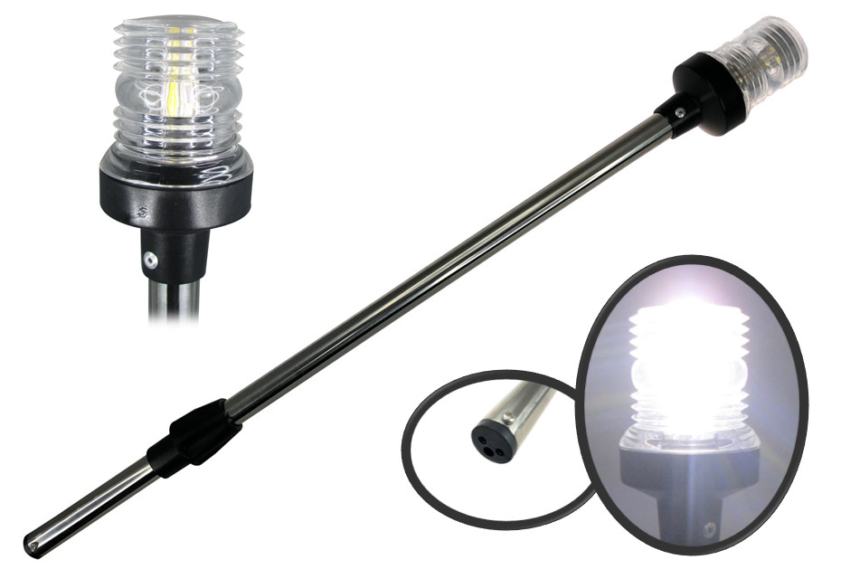 Pactrade Marine Boat LED All Round Anchor Plug-in Light SS Pole 24″ w/Collar 12V