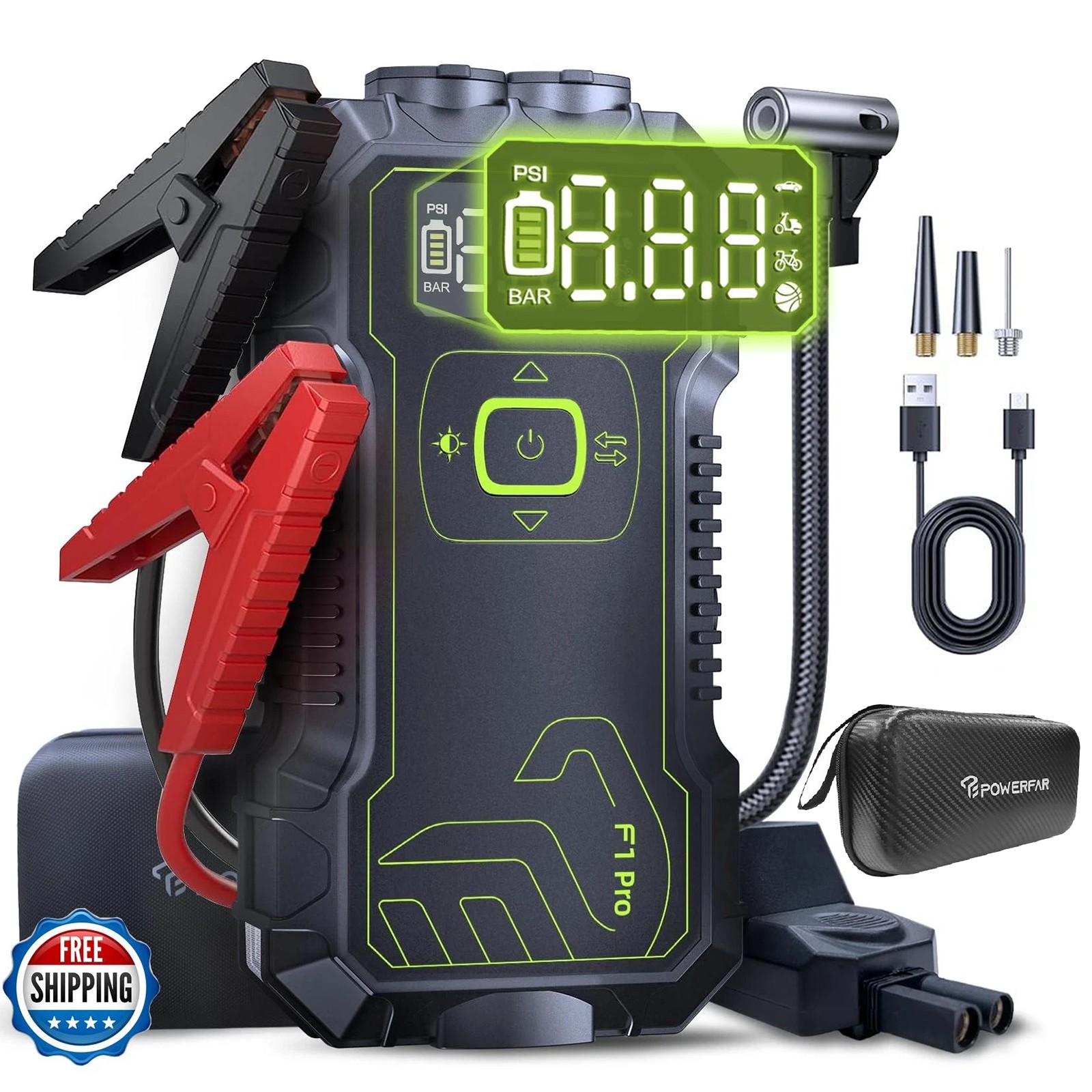10000mAh Car Jump Starter with Air Compressor Battery Jumper Box Charger Booster