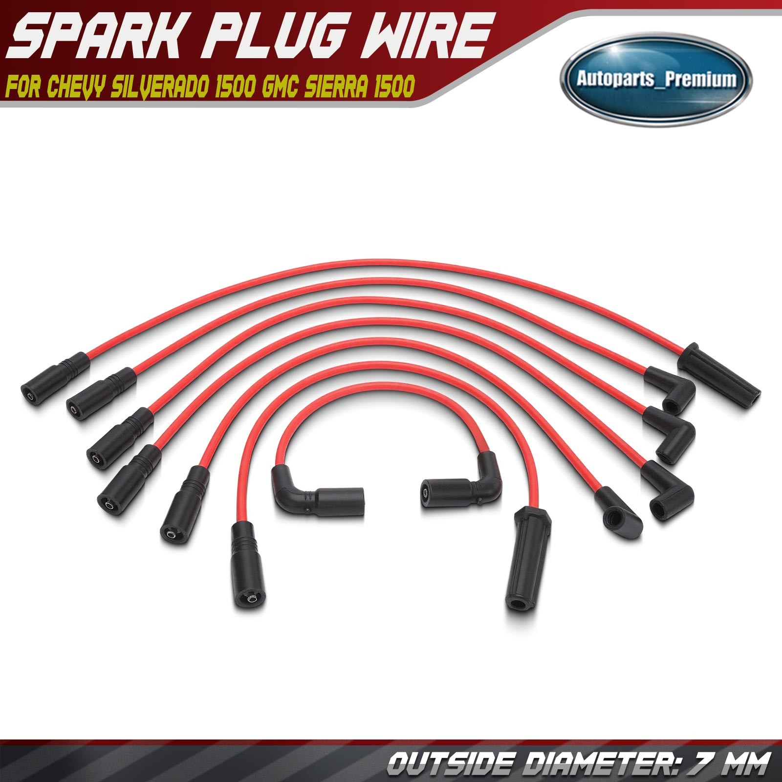7x Red Spark Plug Wire Set for Chevy Silverado 1500 2002-2006 GMC Sierra 1500