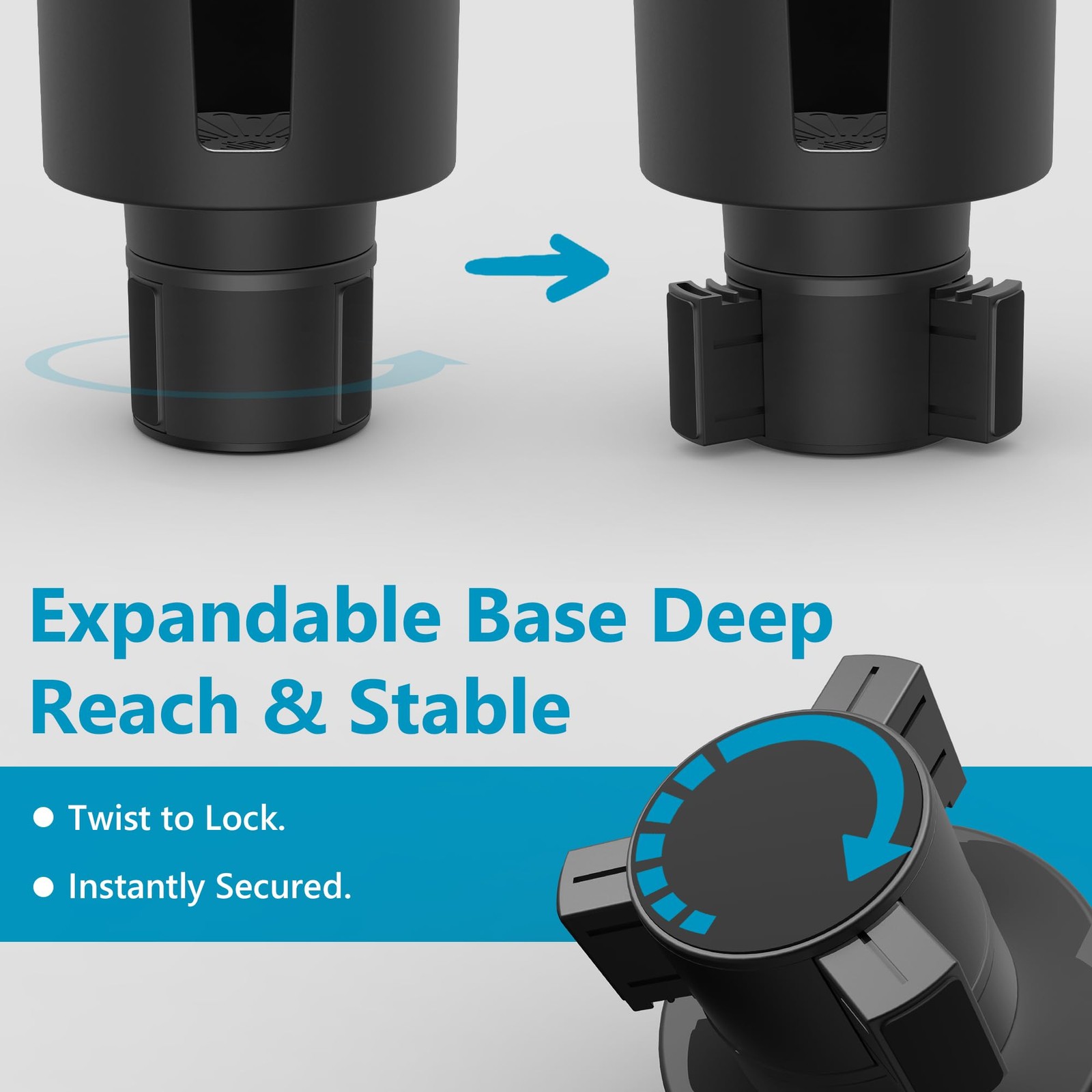 Car Cup Holder Expander With Offset Adjustable Base, Compatible With Hydro