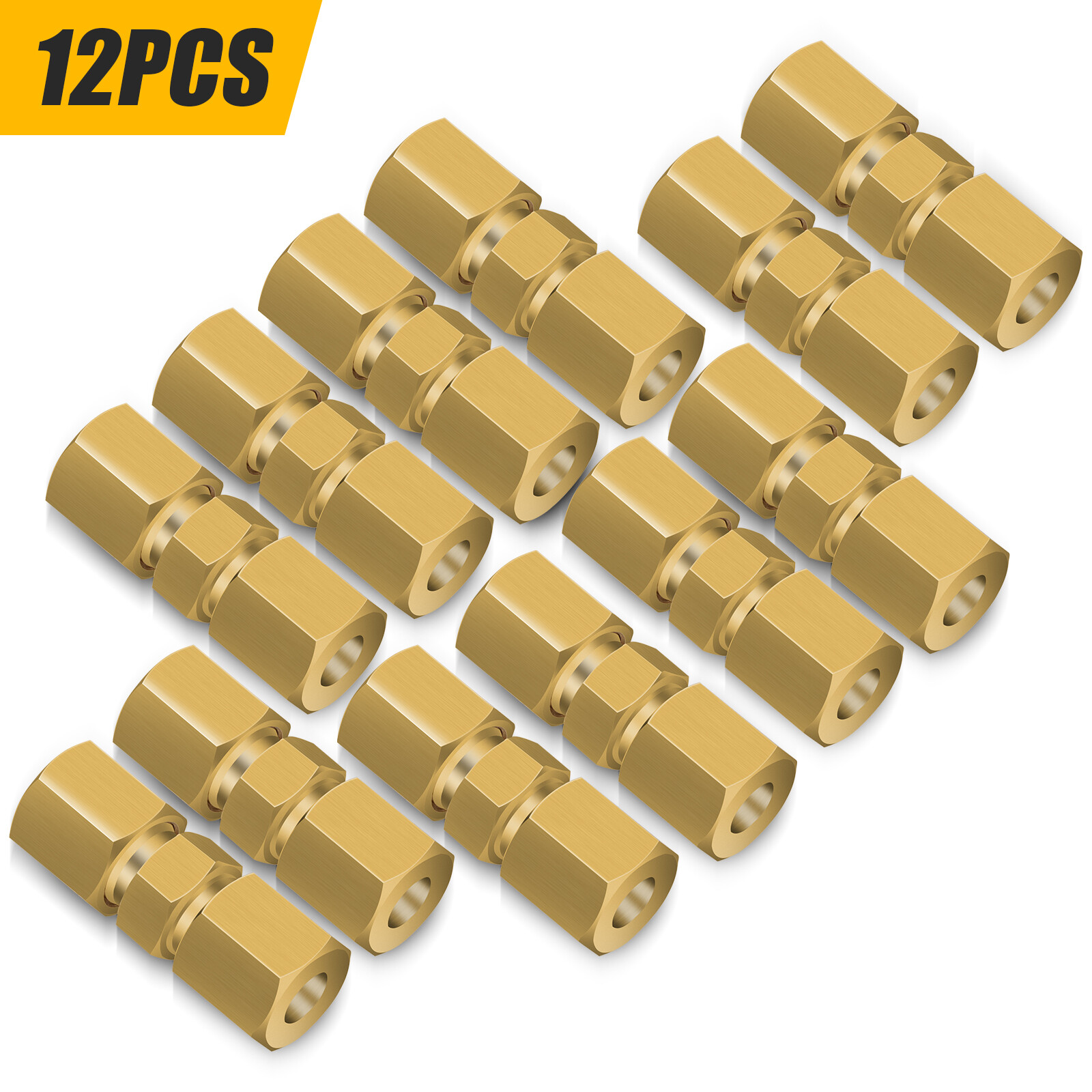 12PCS Straight Brass Brake Line Compression Fitting Unions For OD Tubing 3/16″