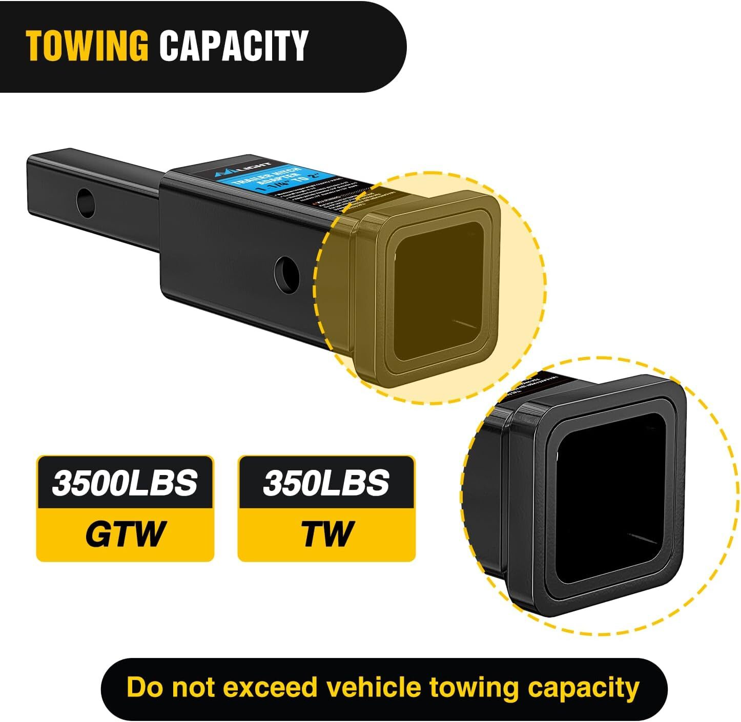 Nilight Trailer Dual Hitch Extender for 2 Inch Receiver with 2 Inch 6 Inch Rise
