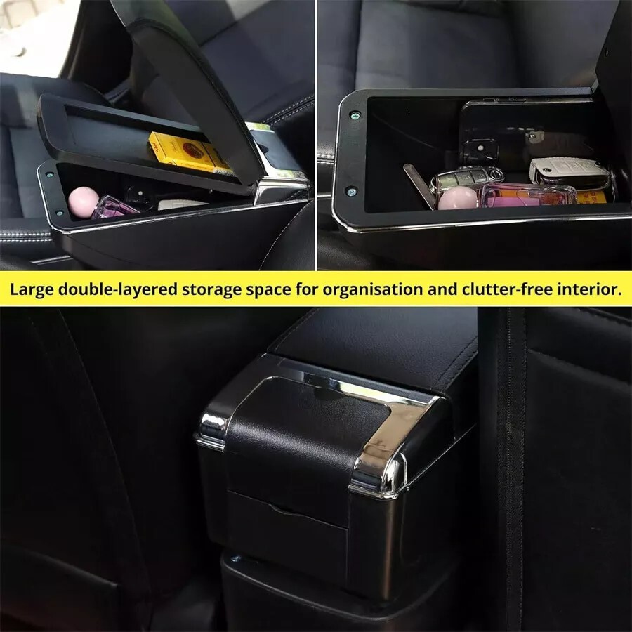 For Fiat 500 12-23 Center Arm Rest Storage Box Black With Stitched Car Interior