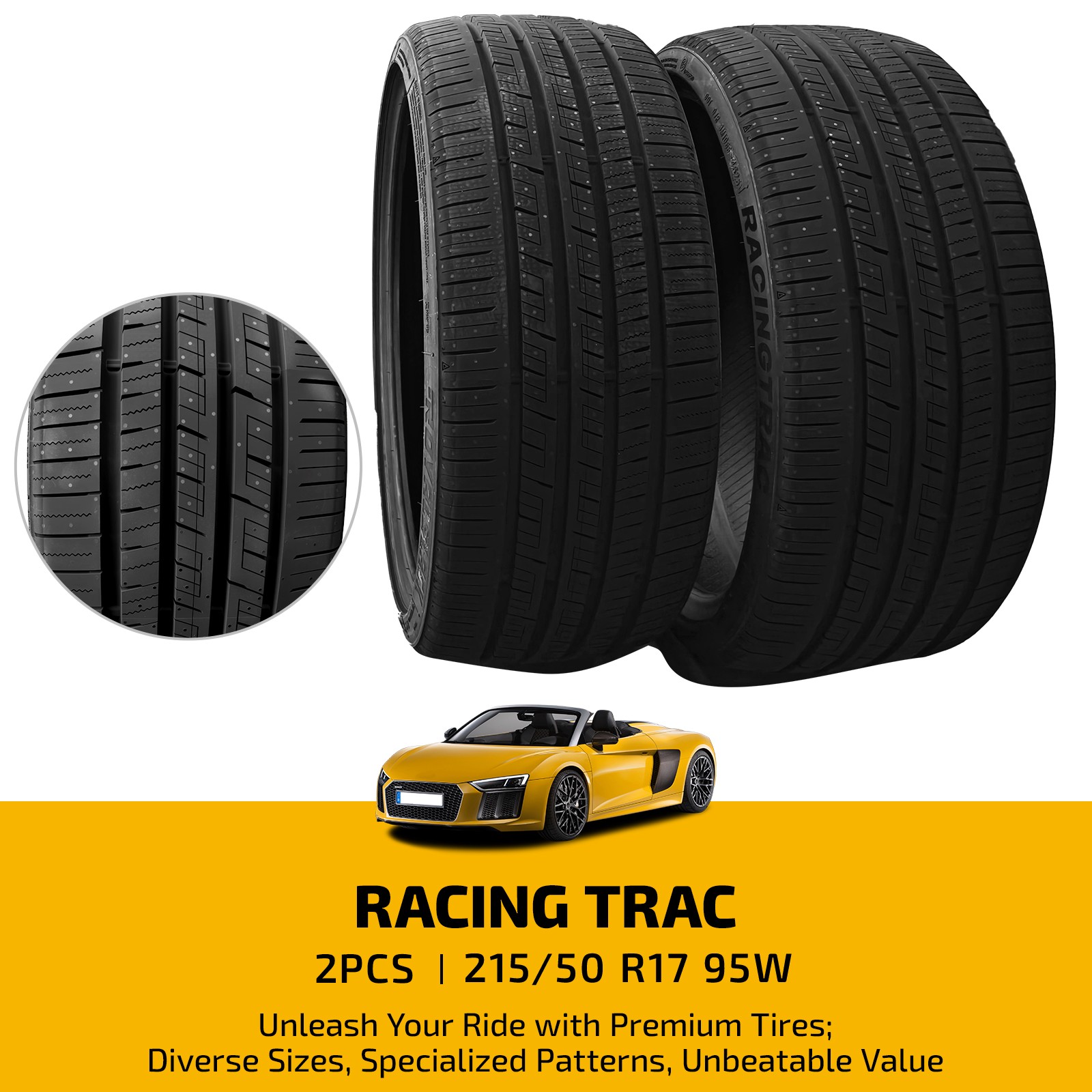 2x 215/50ZR17 95W Ultra High Performance Radial Tire 7.7mm Tread Depth 420AA BSW