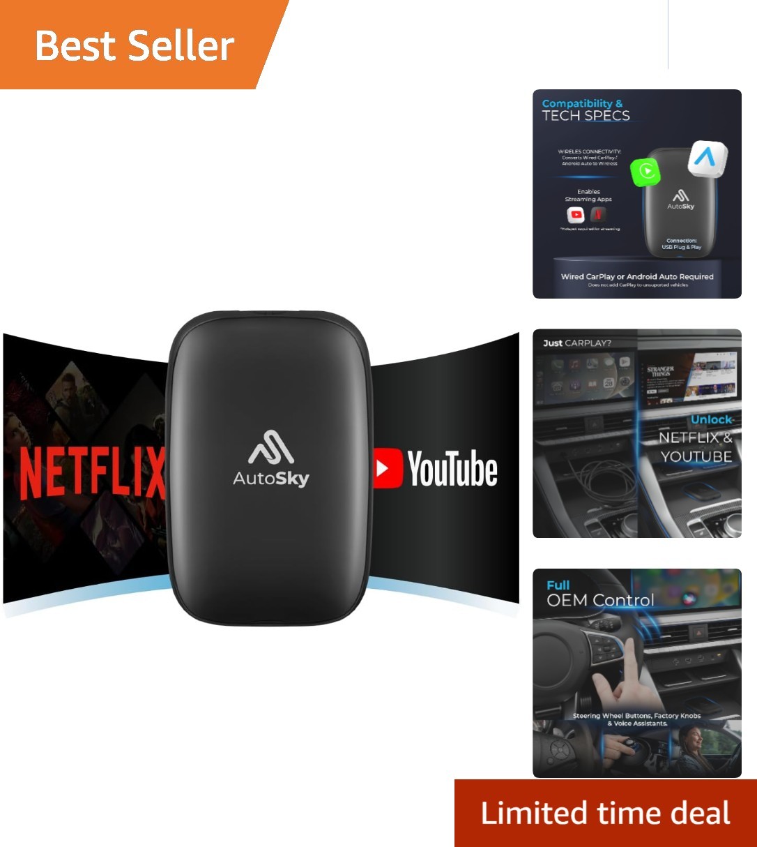 Plug-and-Play Wireless CarPlay & Android Auto Adapter – Fast, Stable Performance
