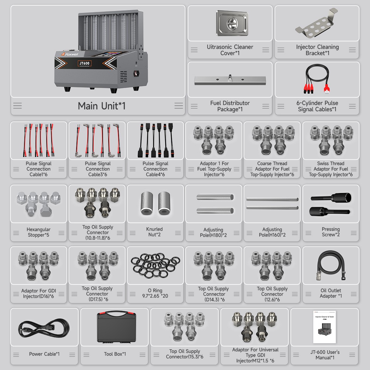 FOXWELL JT400 JT600 Fuel Injector Tester Cleaner Ultrasonic Cleaning Machine Kit