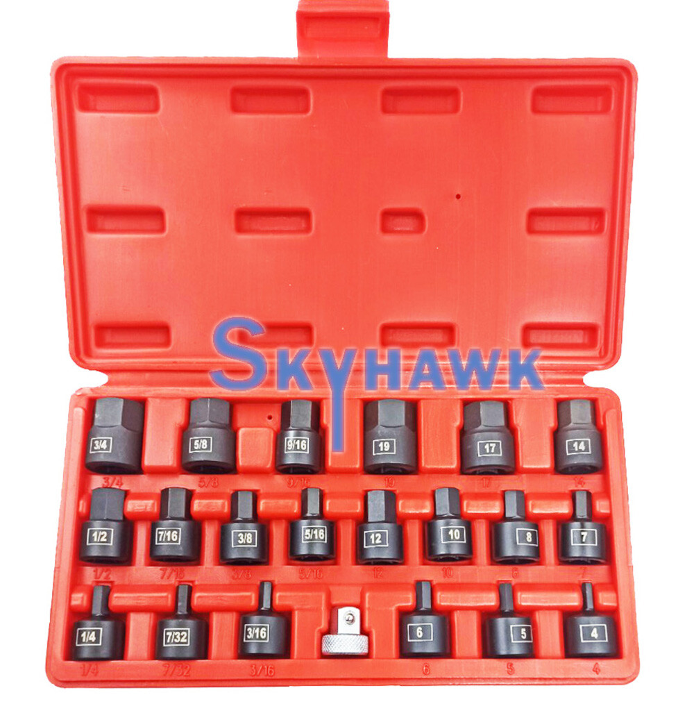 21pc 3/8″ Drive SAE and Metric Hex Low Profile Nano CR-Mo Impact Socket Bit Set