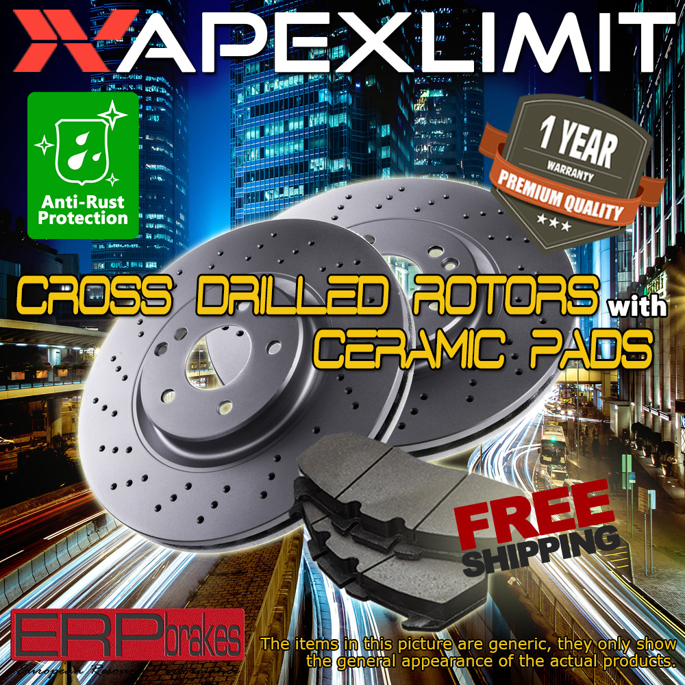 Front 2 Cross Drill Rotors & 4 Ceramic Pads for (2004-2007) Ford Freestar