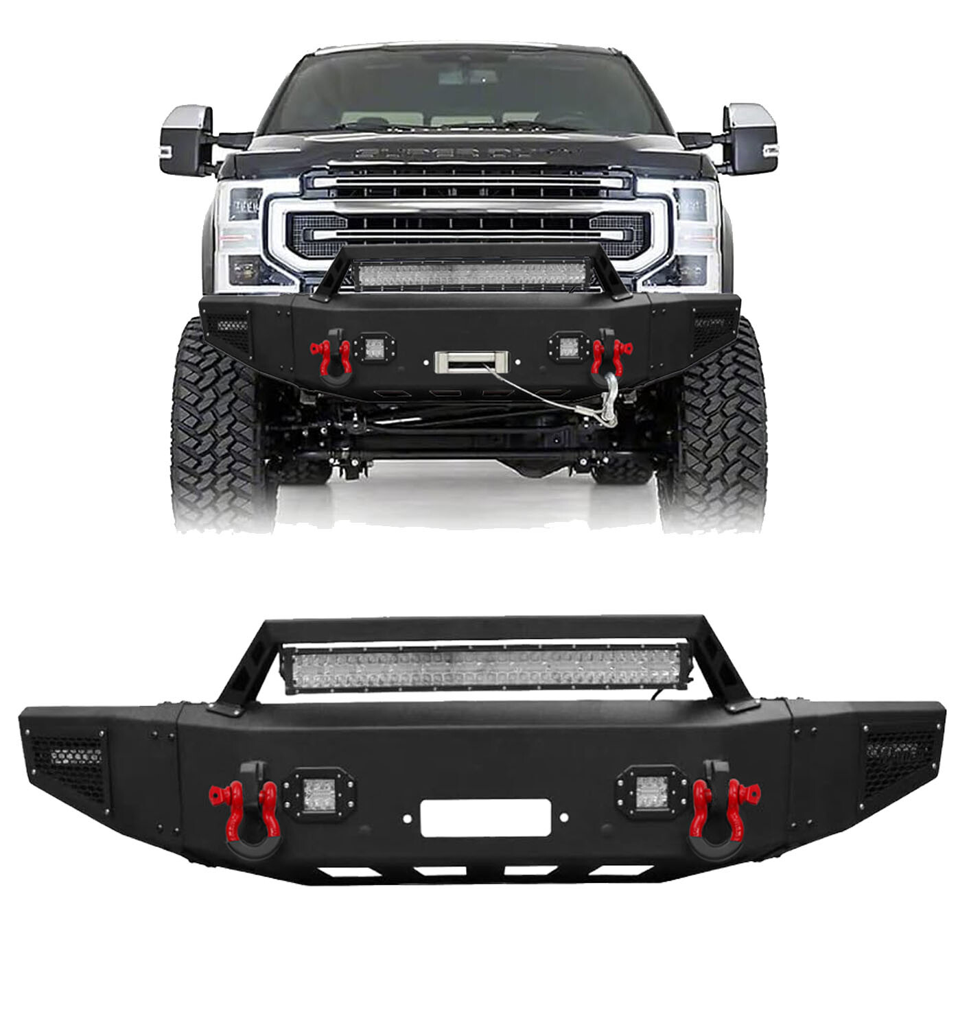 Aaiwa For 2017-2022 Ford F250/F350/F450 Front/Rear Bumper w/Winch Plate & Lights