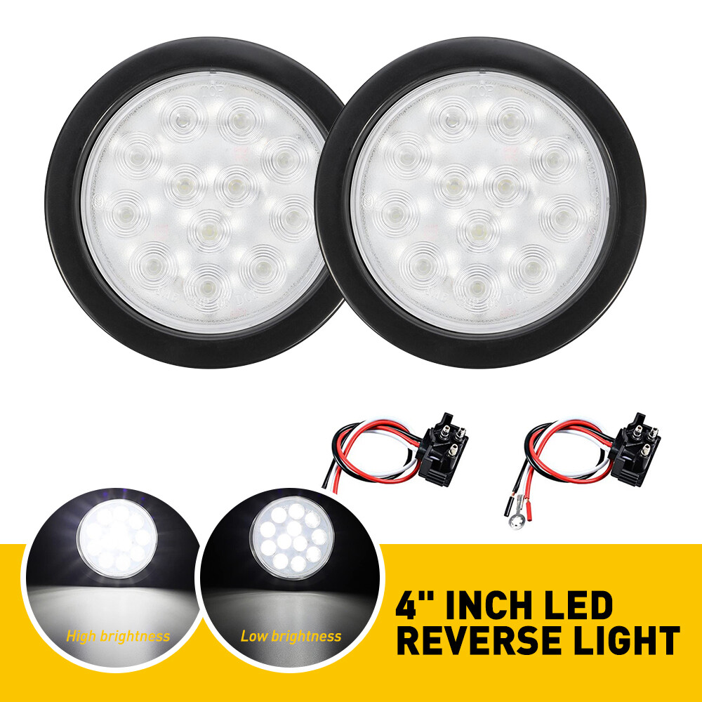 2pcs 4 Inch Round 24 LED Reverse Backup Tail Lights Trailer Truck Clear Lens 12V