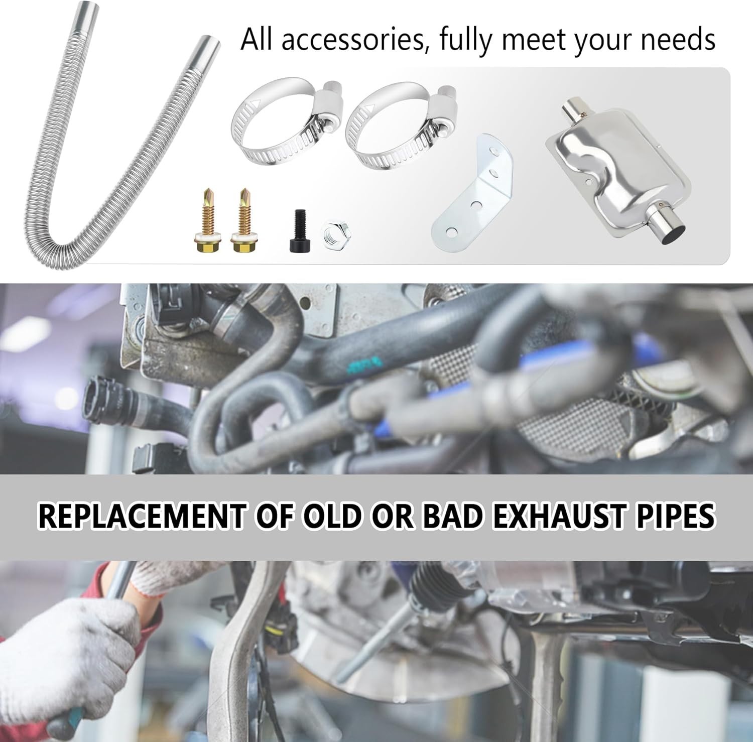 25mm/0.98″ Diesel Heater Exhaust Pipe with Silencer Muffler,Stainless Steel Pipe