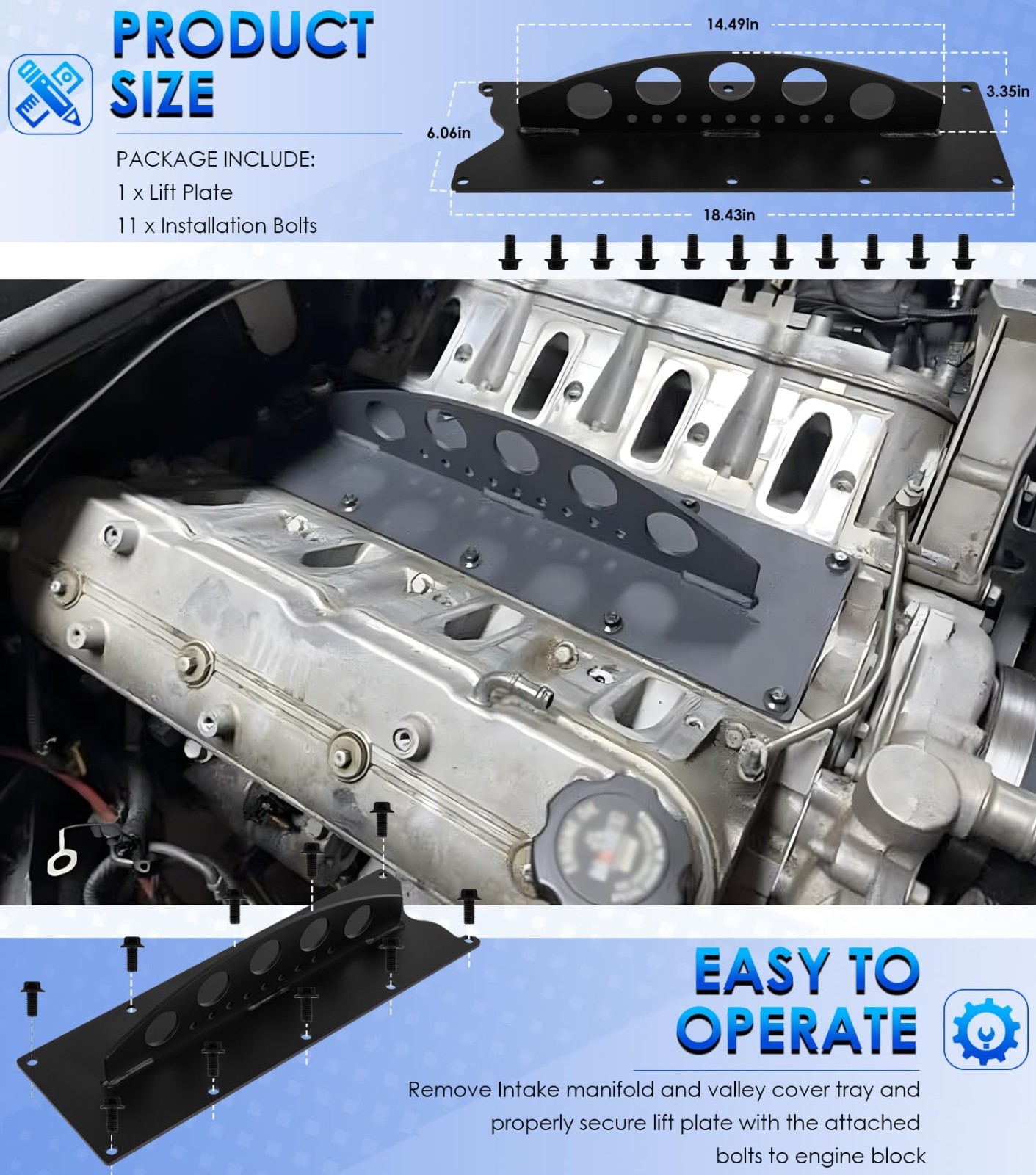 Engine Lift Plate Hoist Cradle for Chevy LS Series 4.8 5.3 6.0 6.2 LS1 LS2 LS3 L