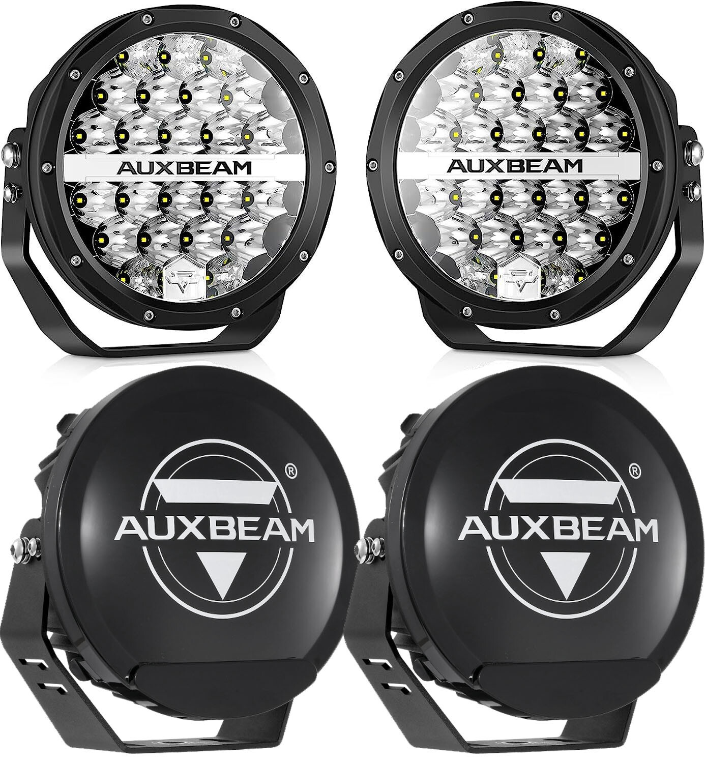 AUXBEAM 7″inch 240W LED Driving Light Bar Pods Work Lamp & Black Covers Shield