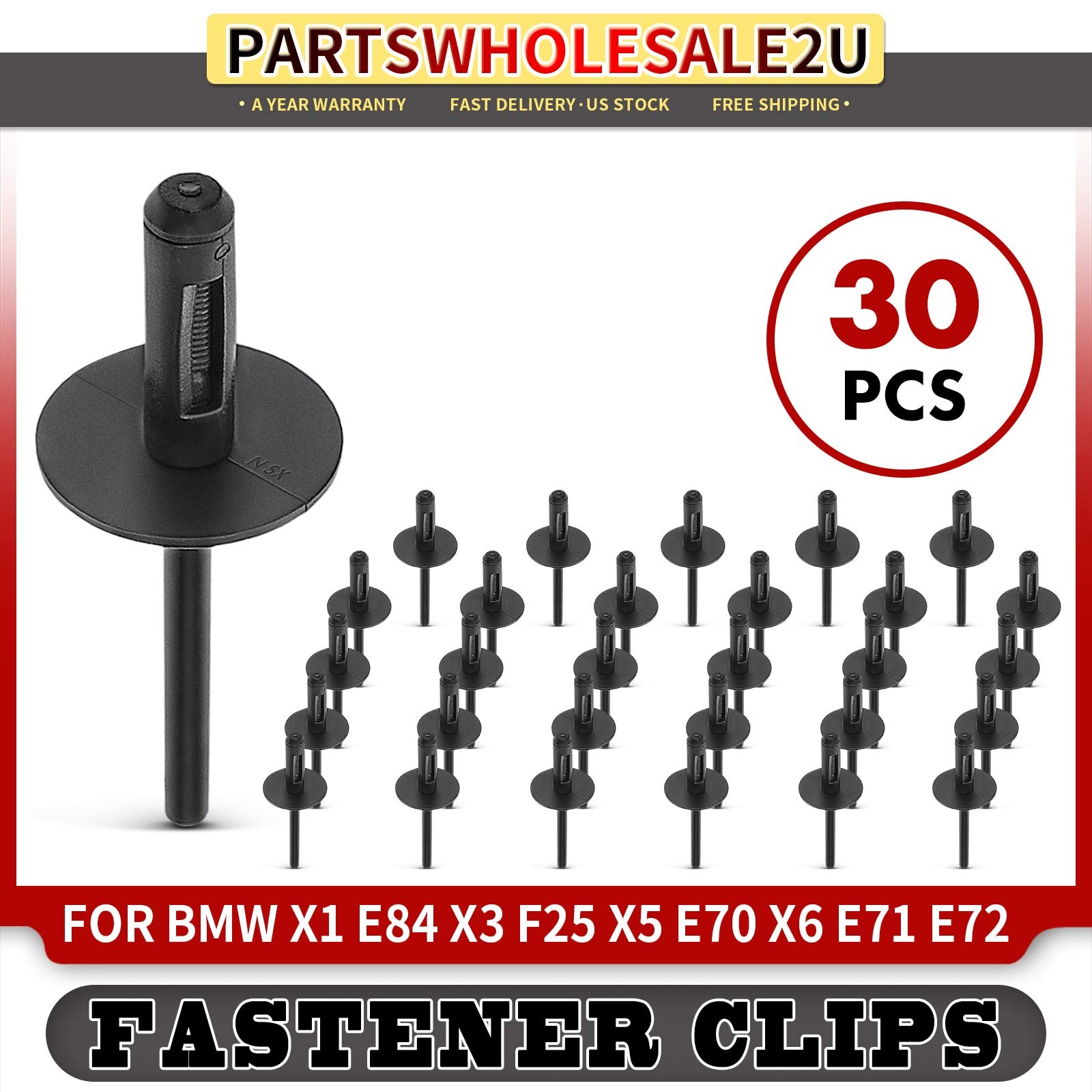 30Pcs 6mm Nylon Car Retainer Rivets Clip for BMW X1 E84 X3 F25 X5 E70 X6 E71 E72
