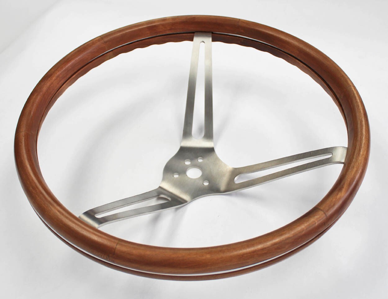1967 – 1974 Bronco 15″ Real Wood Grip on Stainless Steel Steering Wheel Ford Cap