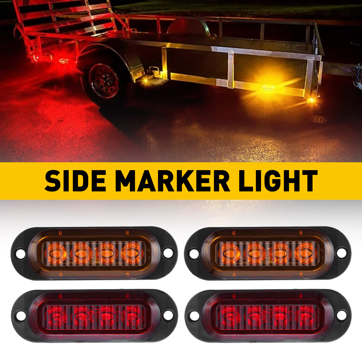 White Amber Red 4LED Side Marker Clearance Light Waterproof for Trailer Truck RV