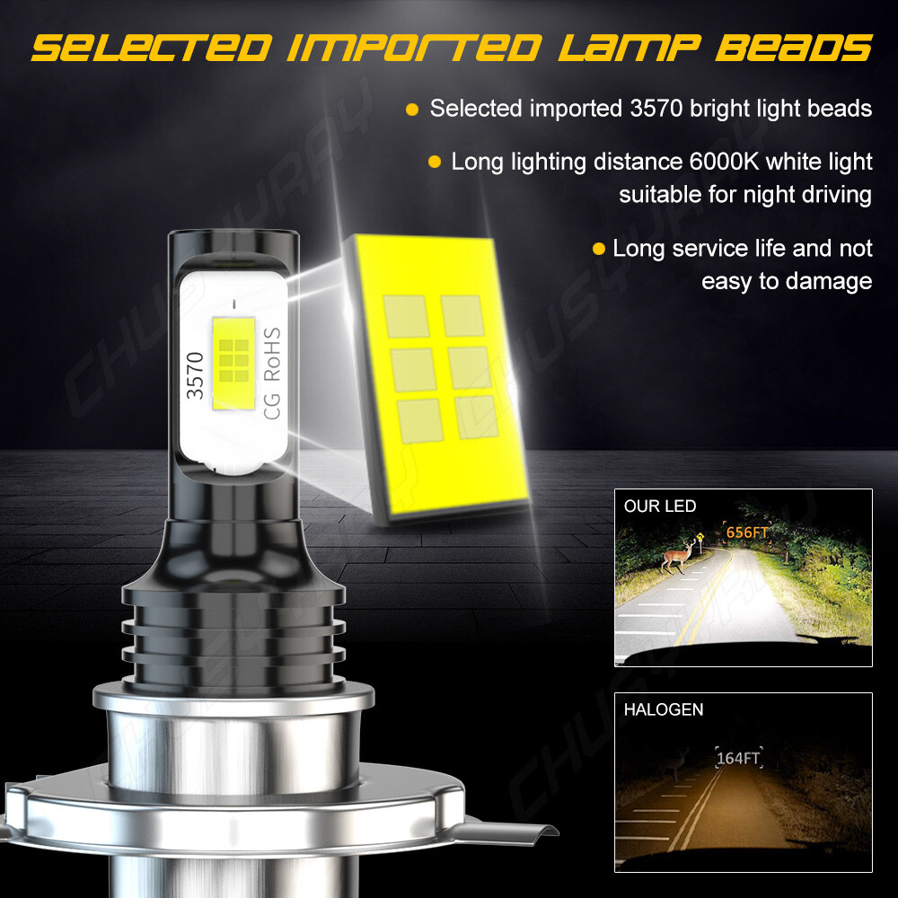 Motorcycle LED 6000K H4 HS1 Headlight LED Hi/Lo Beam Light Lamp White Bulbs Bulb