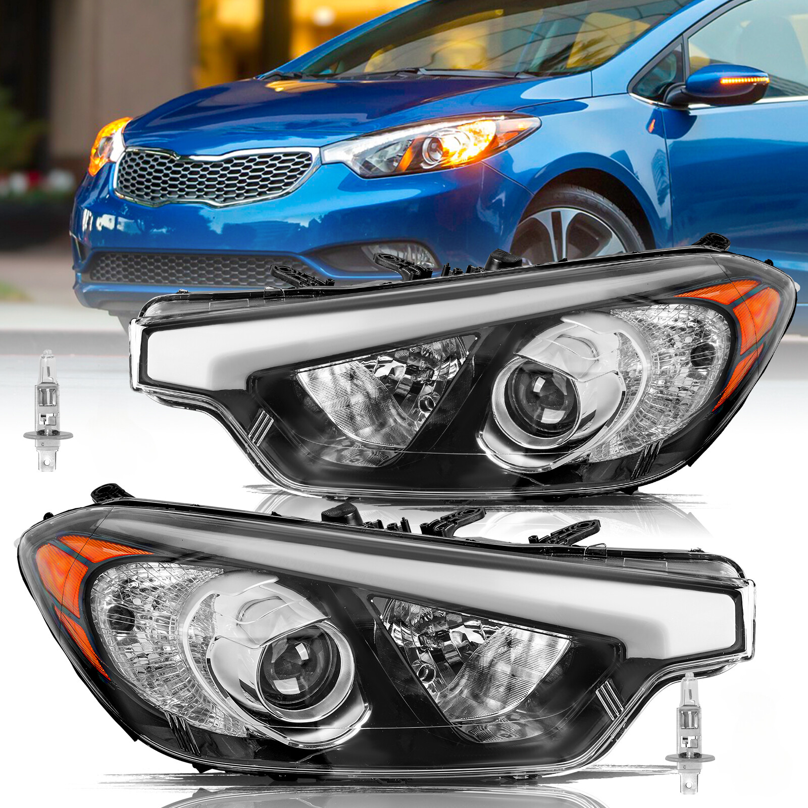 For 2014 2015 2016 Kia Forte Koupe LX EX Halogen W/O LED Headlights Assembly