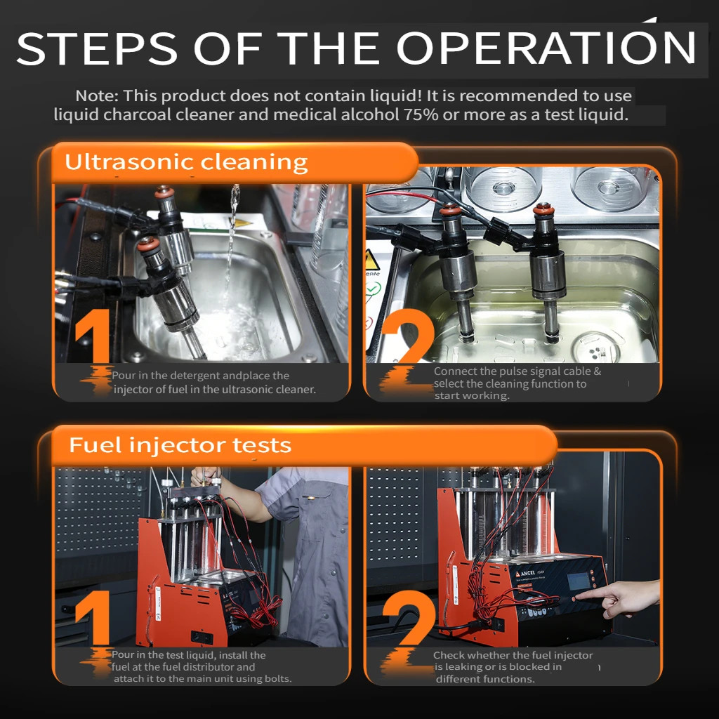 Ultrasonic EFI GDI Fuel Injector Cleaner 4-Cylinder Injection Nozzle Cleanning