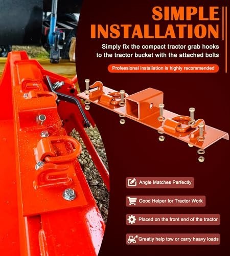 Compact Tractor Grab Hooks with D Rings & 2″ Receiver – Heavy Duty Orange Grabbe