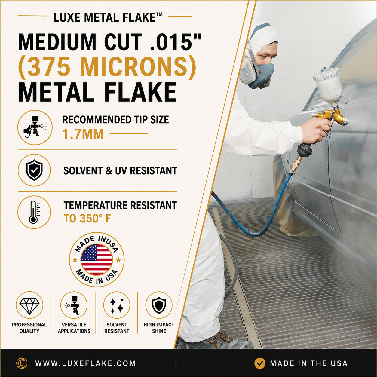 6oz / 177ml Chrome Silver Metal Flake .015″ Shiny Custom Additive Metalflake