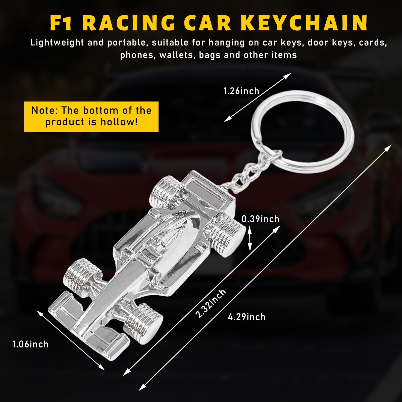Suvnie F1 Race Car Keychain, Party Favor Auto Keyring 3.58 × 1.06, Hollow