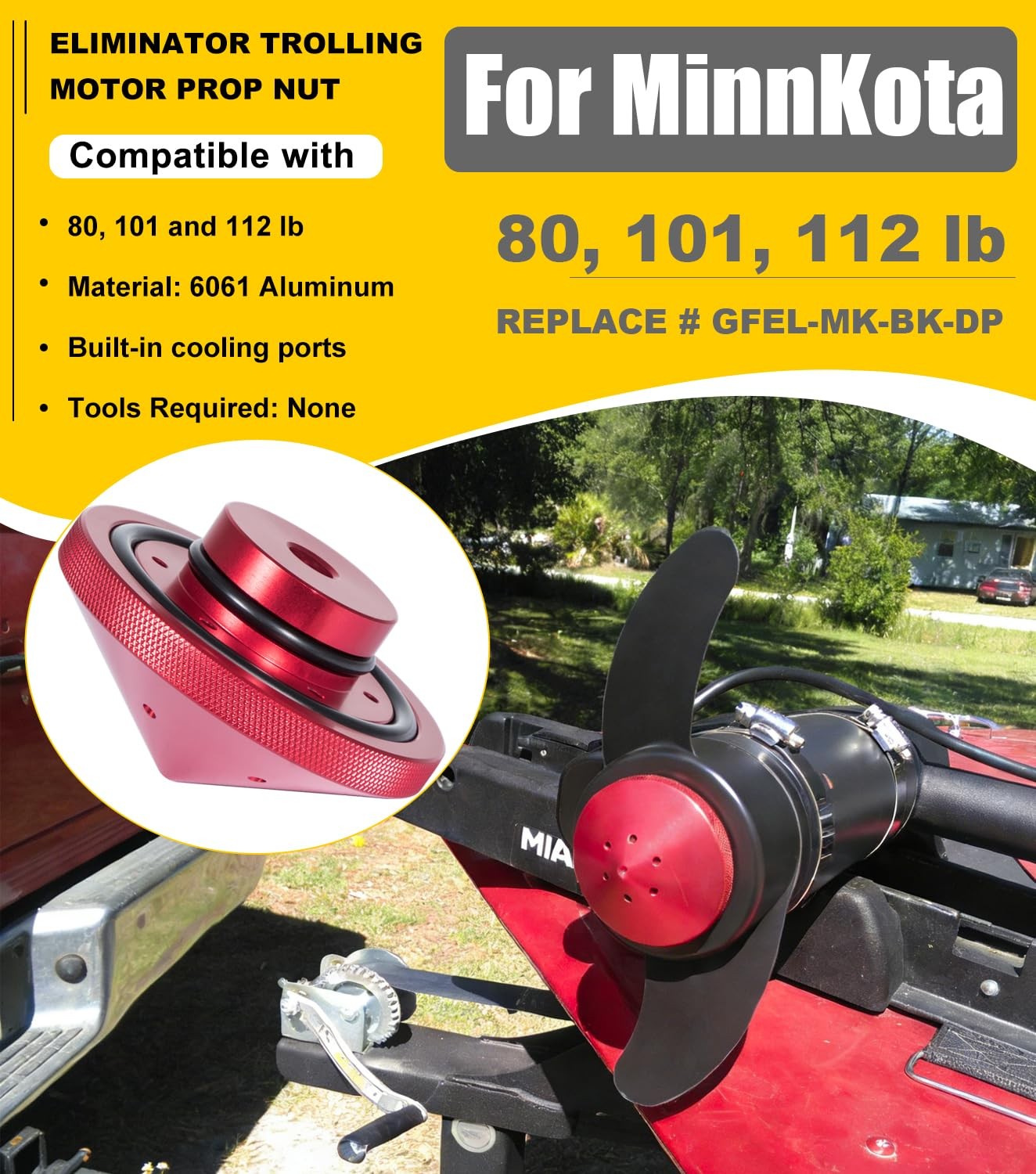 Eliminator Trolling Motor Prop Nut Billet Aluminum MinnKota 80, 101, 112, Red