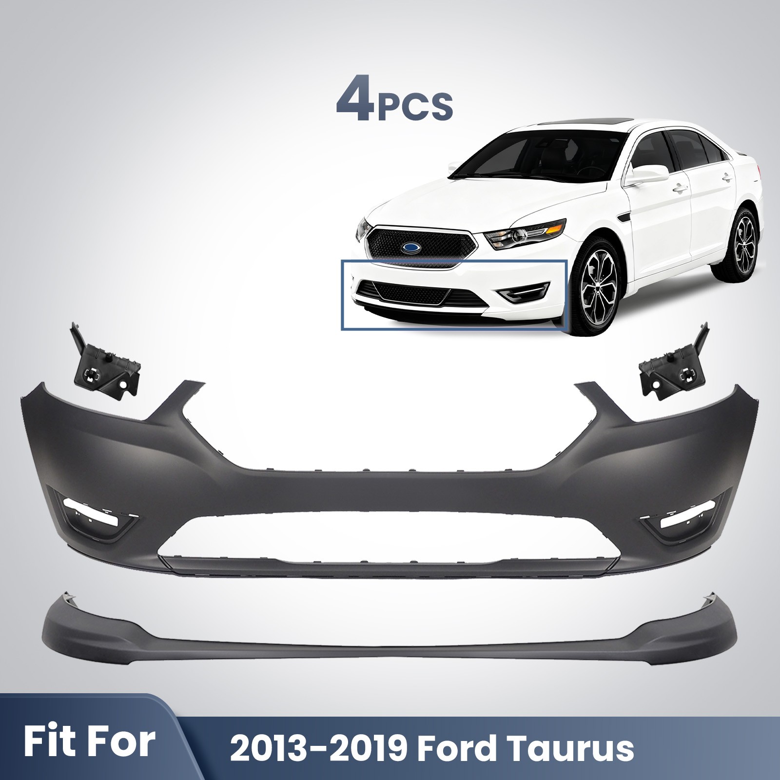 Front Bumper Cover Set For 2013-2019 Ford Taurus Fascias Upper&Lower Pair