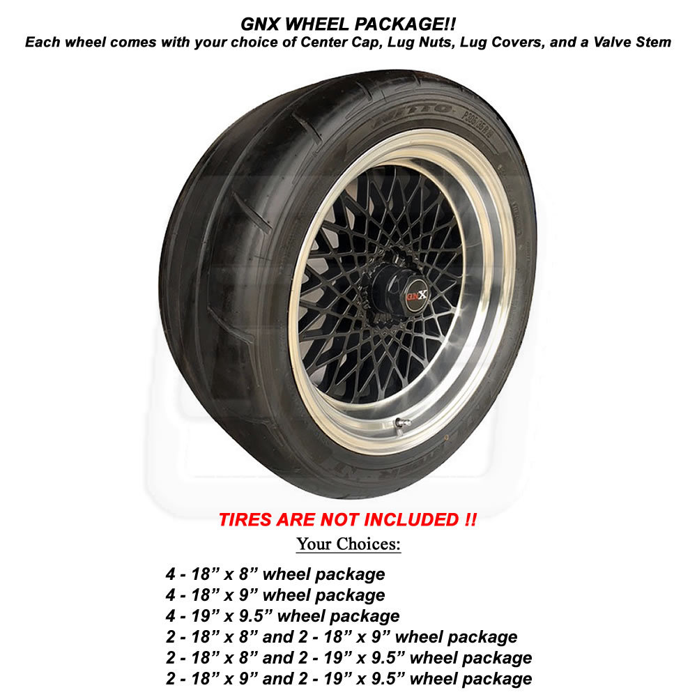 1987 GNX Reproduction Aluminum Wheels RIM SIZE 18” or 19″ & CENTER CAP CHOICES