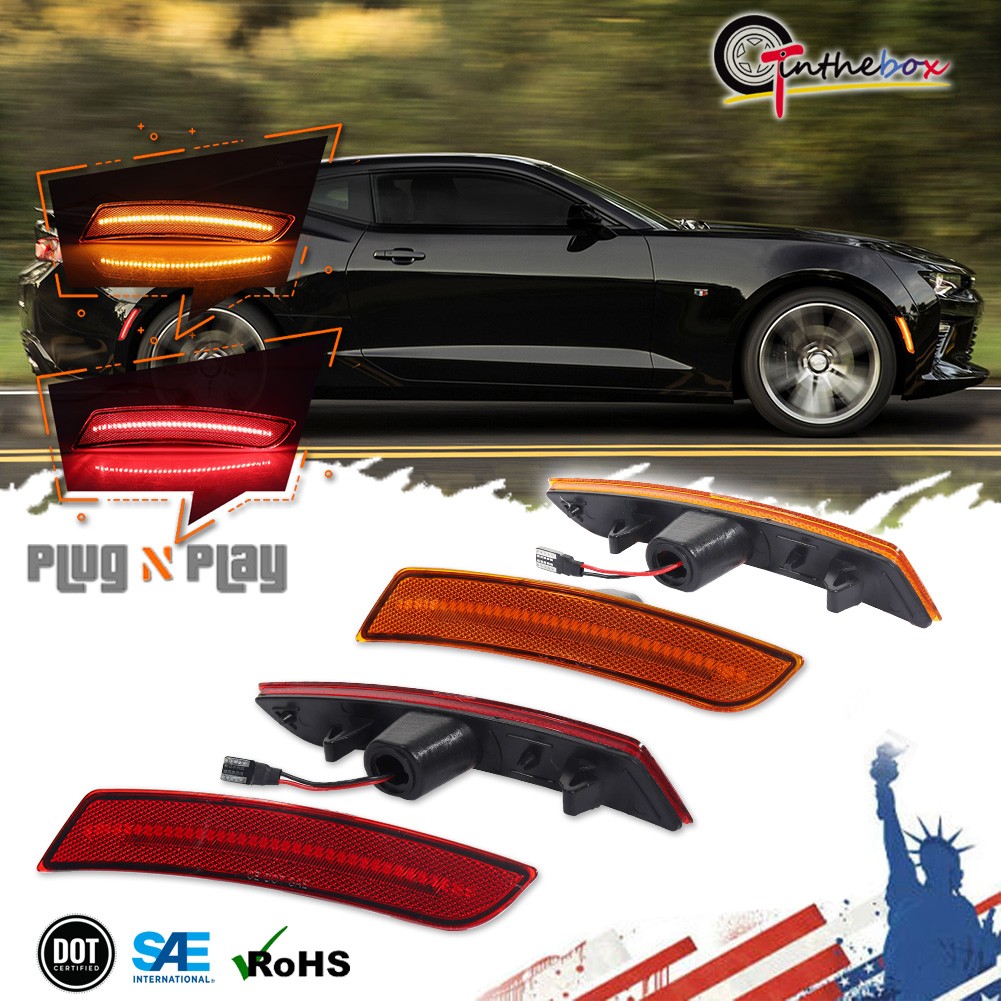 4x Front Amber+Rear Red Fender LED Side Marker Lights For Chevy Camaro 2016-2023