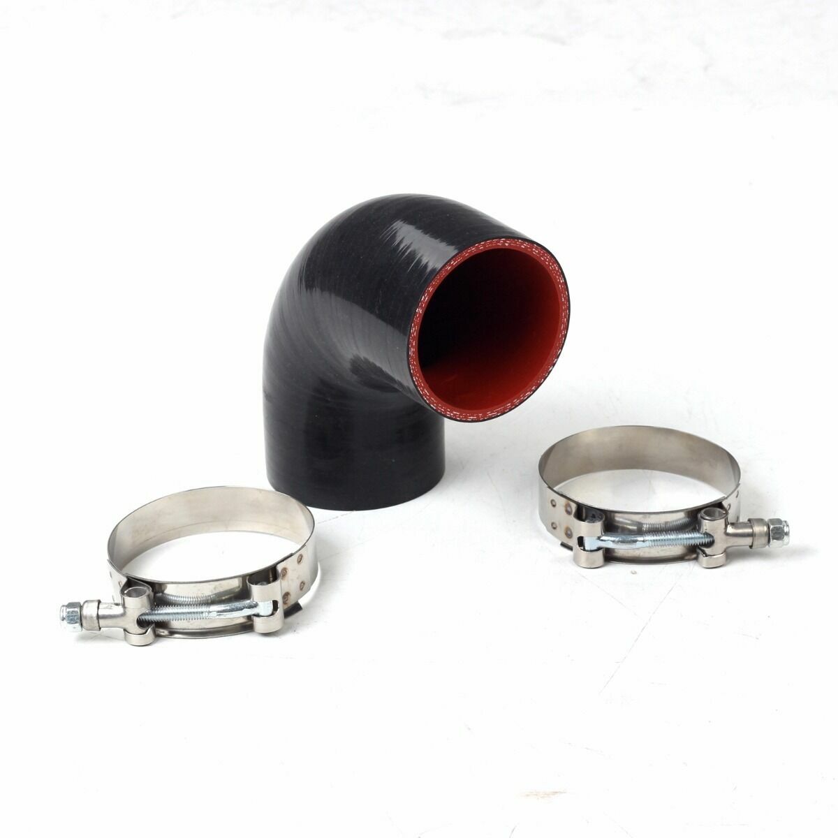 2″ inch 51 mm ID 90 Degree Silicone Coupler Hose Pipe Black Red + 2x T-Clamps