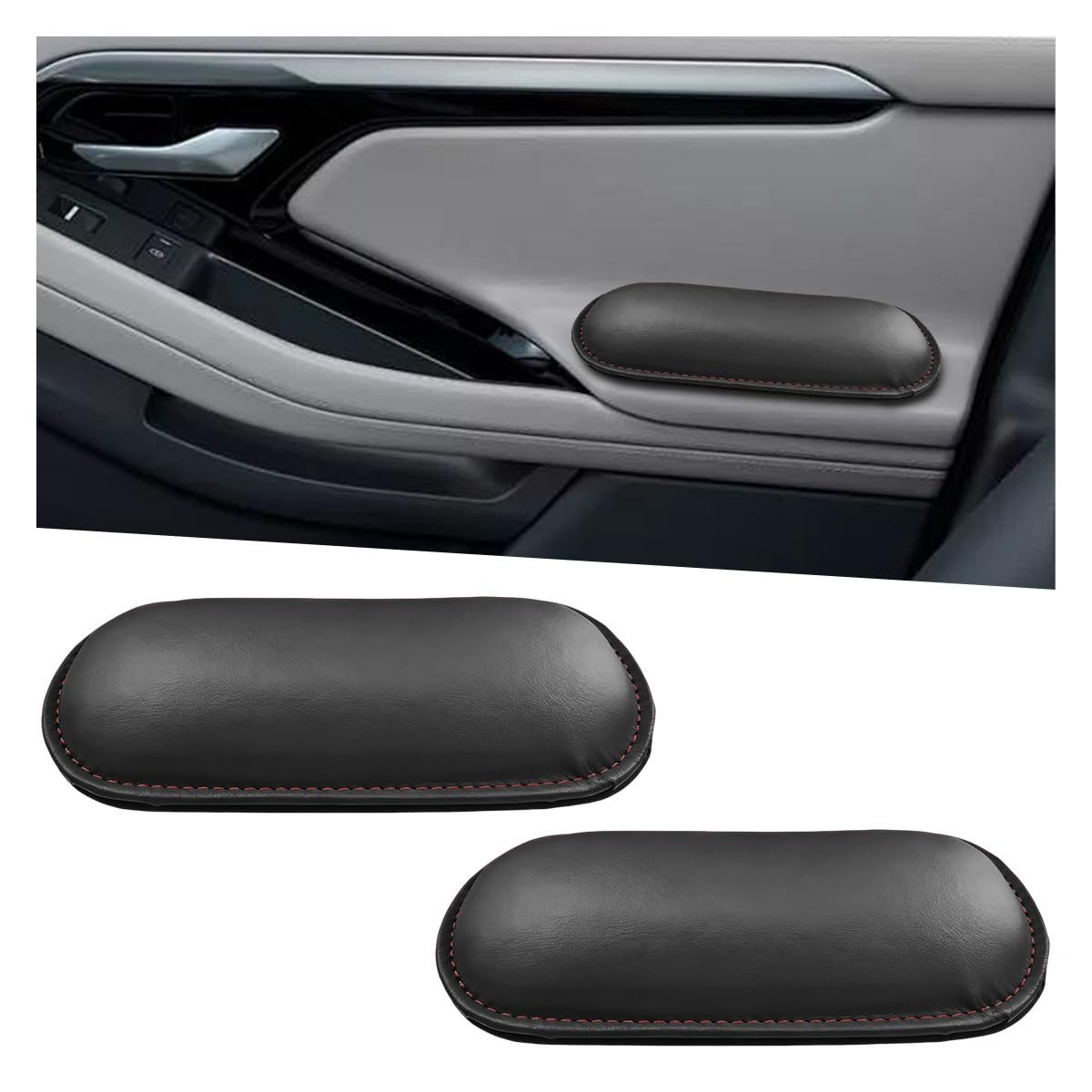 2PCS Car Door Armrest Pads Soft Leather Memory Foam Car Knee Cushion Support Pad