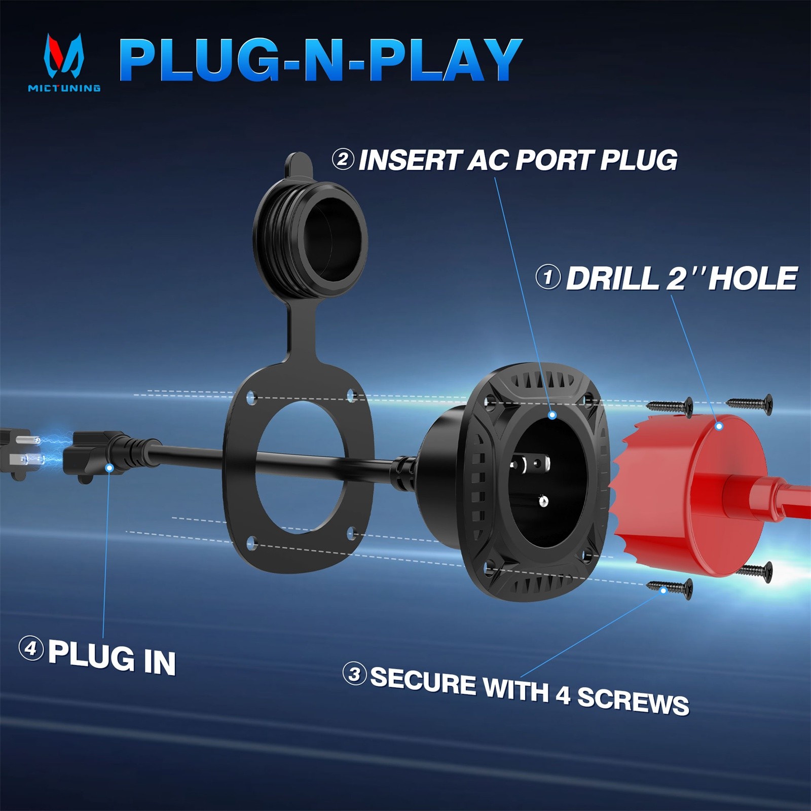 5-in-1 AC Port Plug 20A RV Shore Power Inlet Plug T-Blade Adapter with Hole Saw