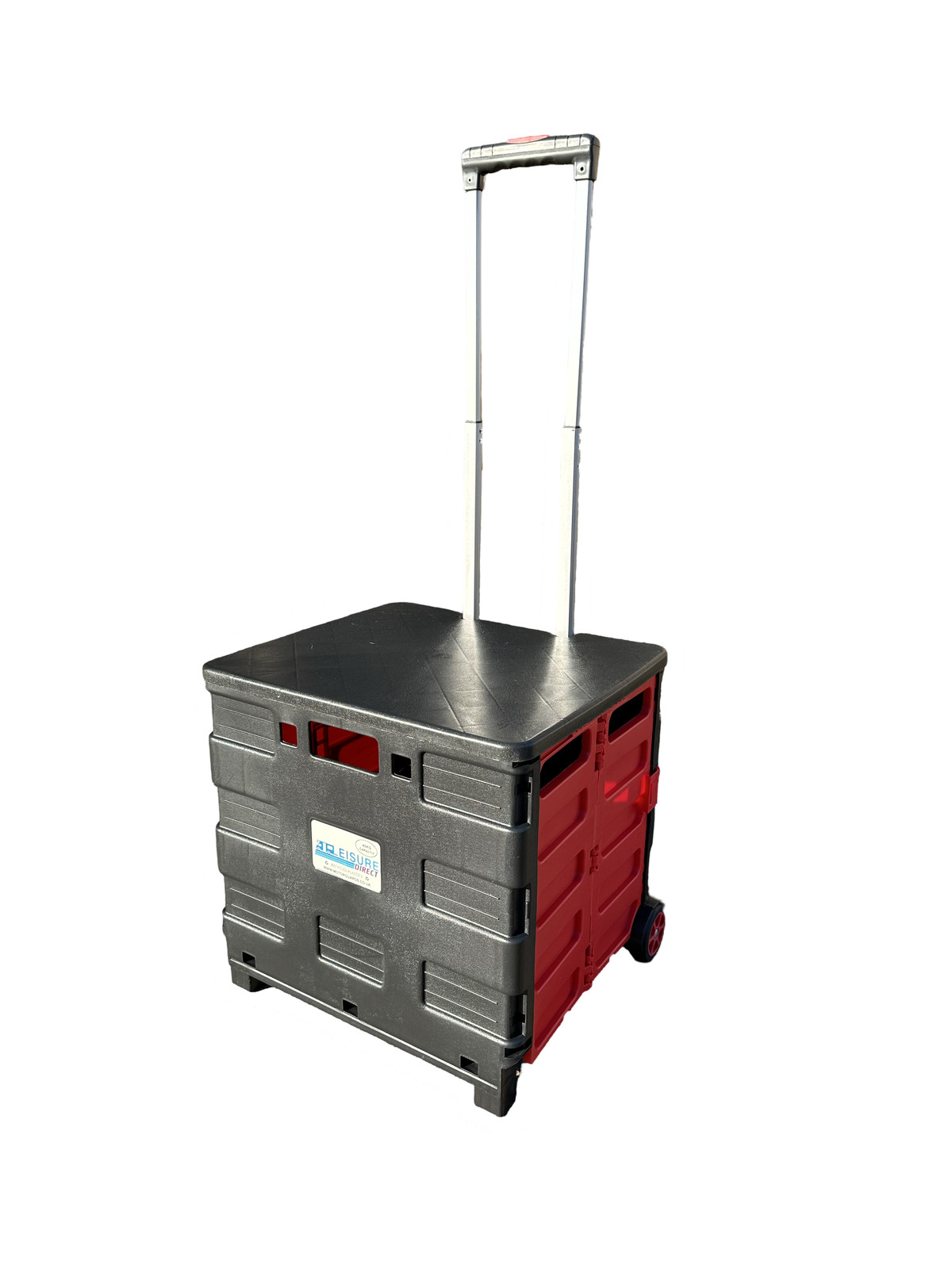 Large Folding Shopping Cart Crate Box Trolley 40kg Capacity Black Red + Lid