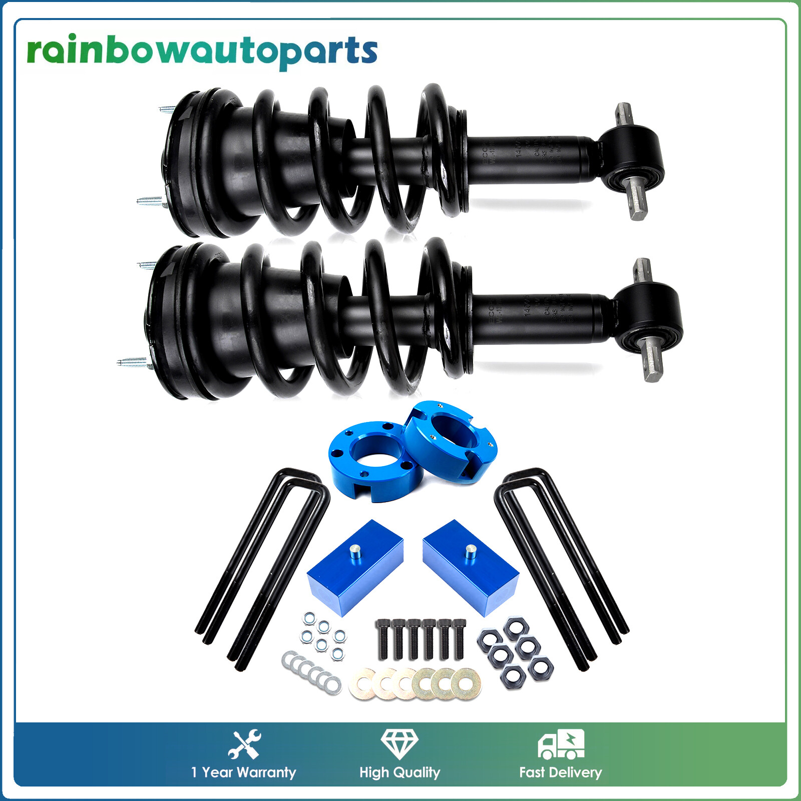 3″ Front & 2″ Rear Leveling Lift Kit & Front Complete Struts For Chevrolet GMC