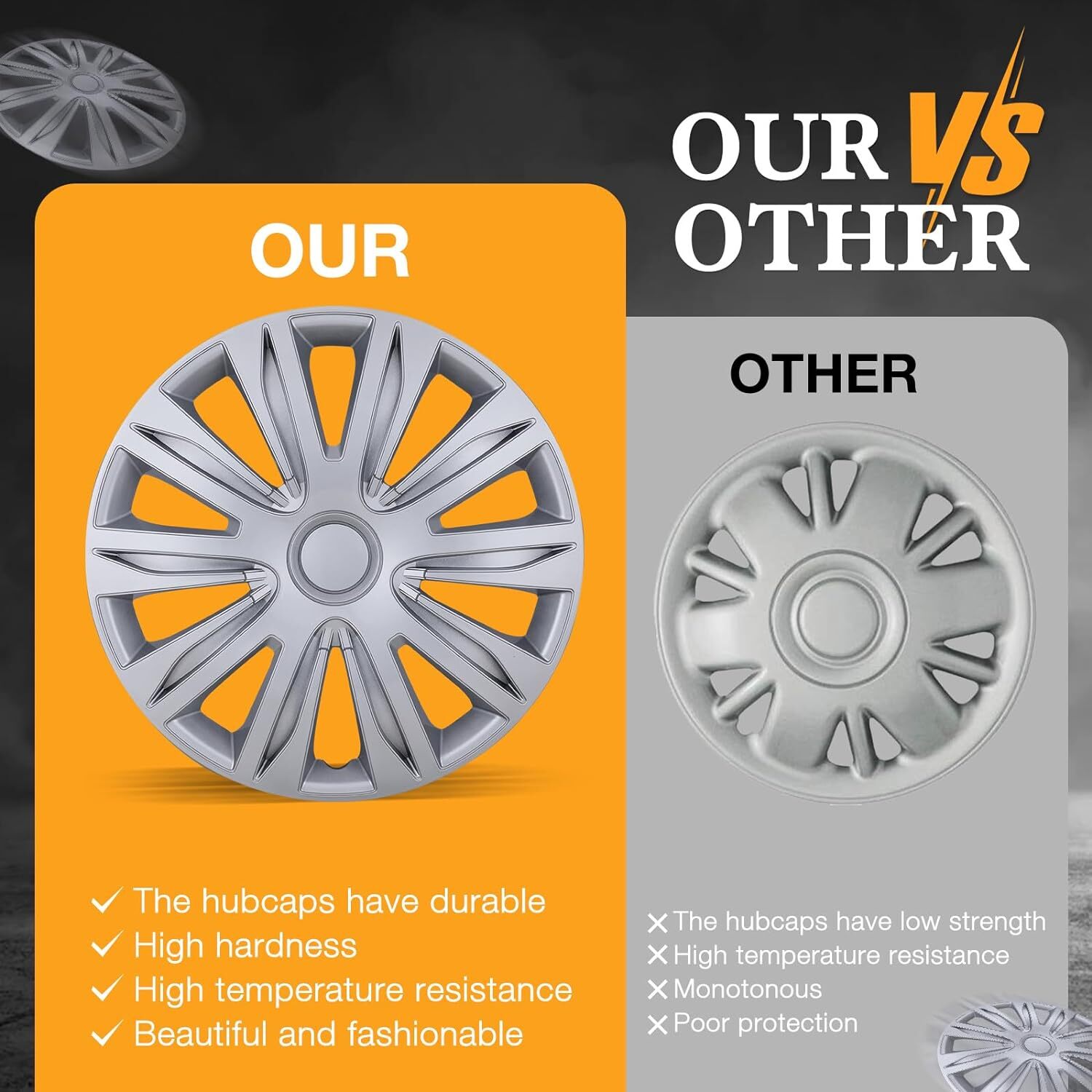 16″ Wheel Covers Snap On Full Silver Hub Caps Set of 4 fit R16 Tire & Steel Rim