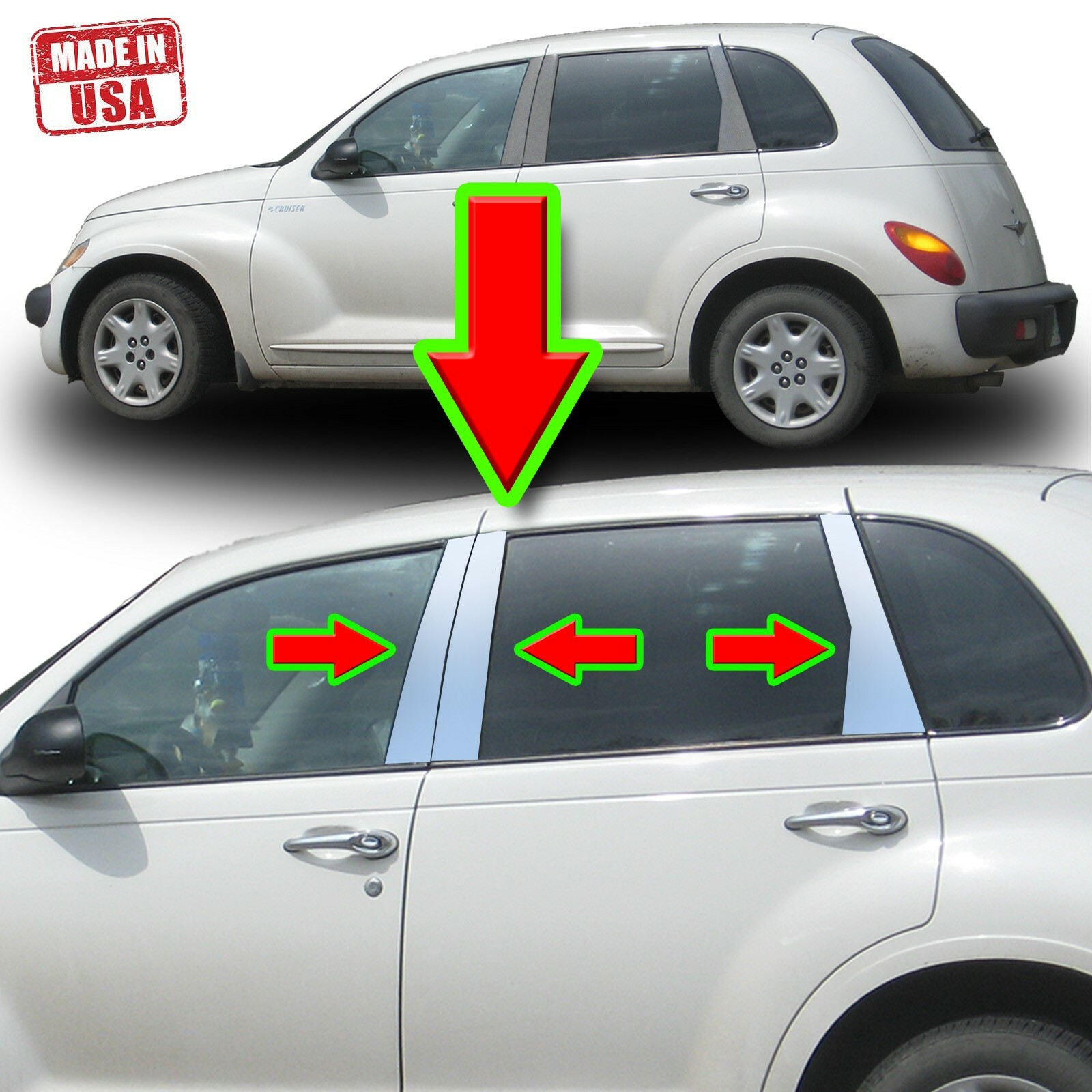 Chrome Pillar Trim for Chrysler PT Cruiser 00-12 6pc Set Door Cover Post