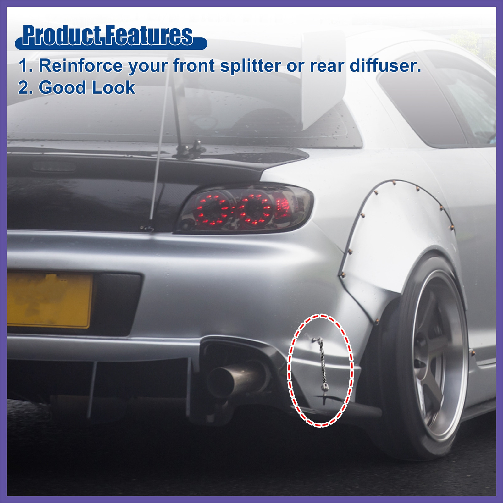 Pair 6″-8″ Front Bumper Lip Splitter Strut Rod Carbon Fiber Pattern Black
