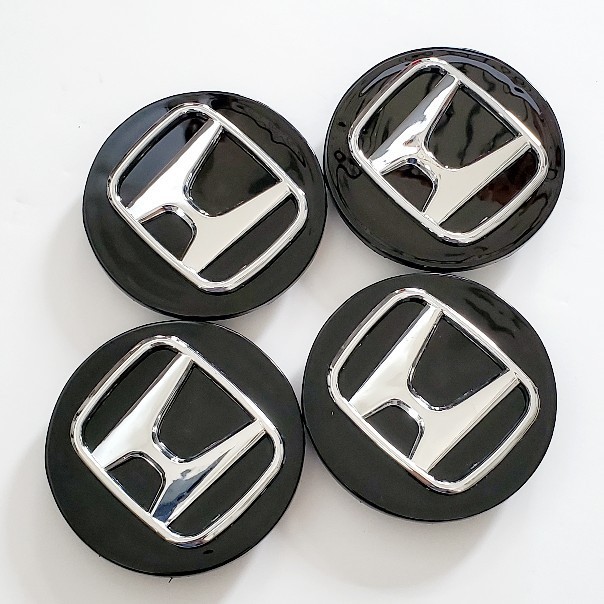 4 Gloss Black Wheel Center Caps Chrome Logo for Honda Rim Hubcaps 69mm / 2.75″