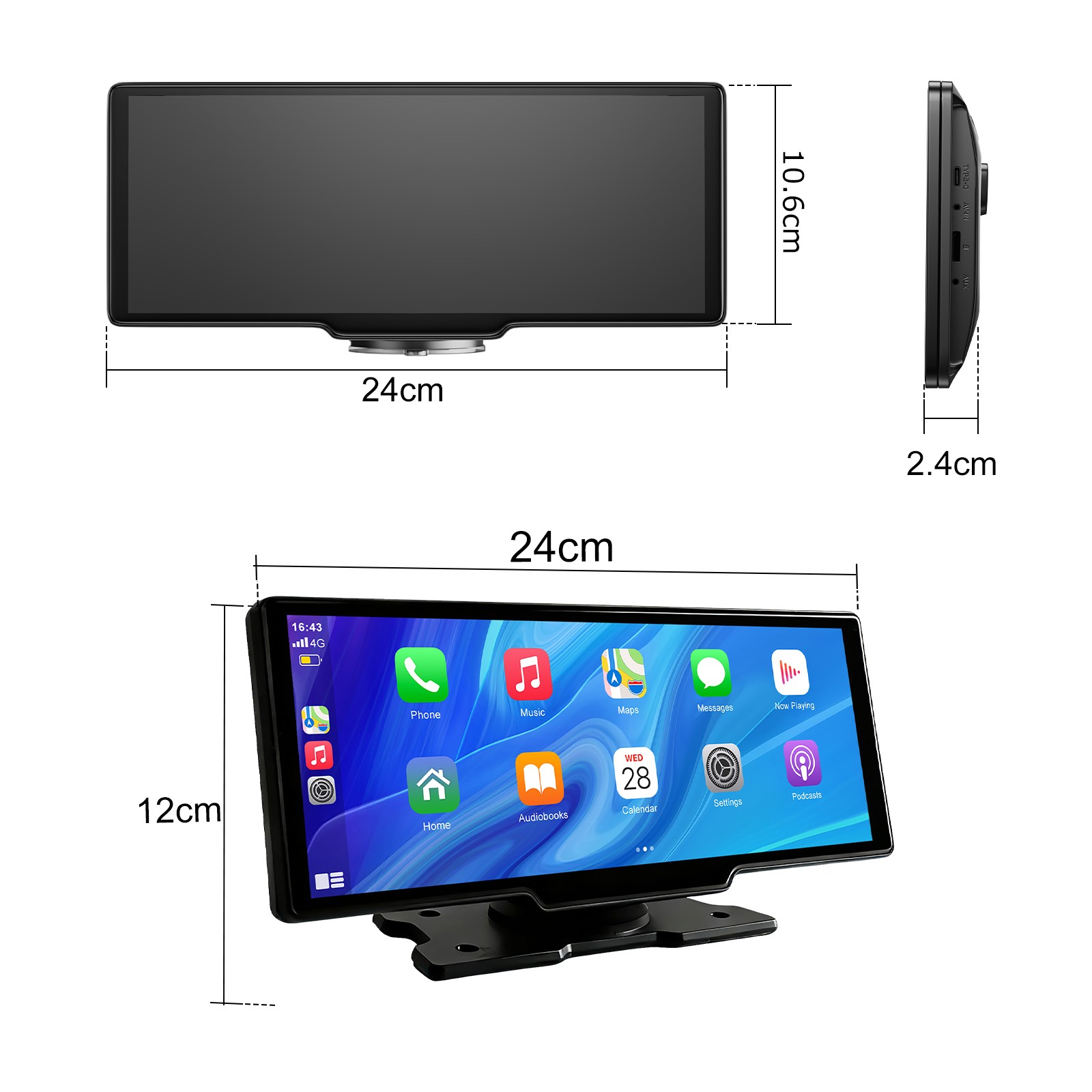 4K 10.26″ Apple Carplay Auto Dash Cam Touch Screen Front and Rear Lens Navi WiFi