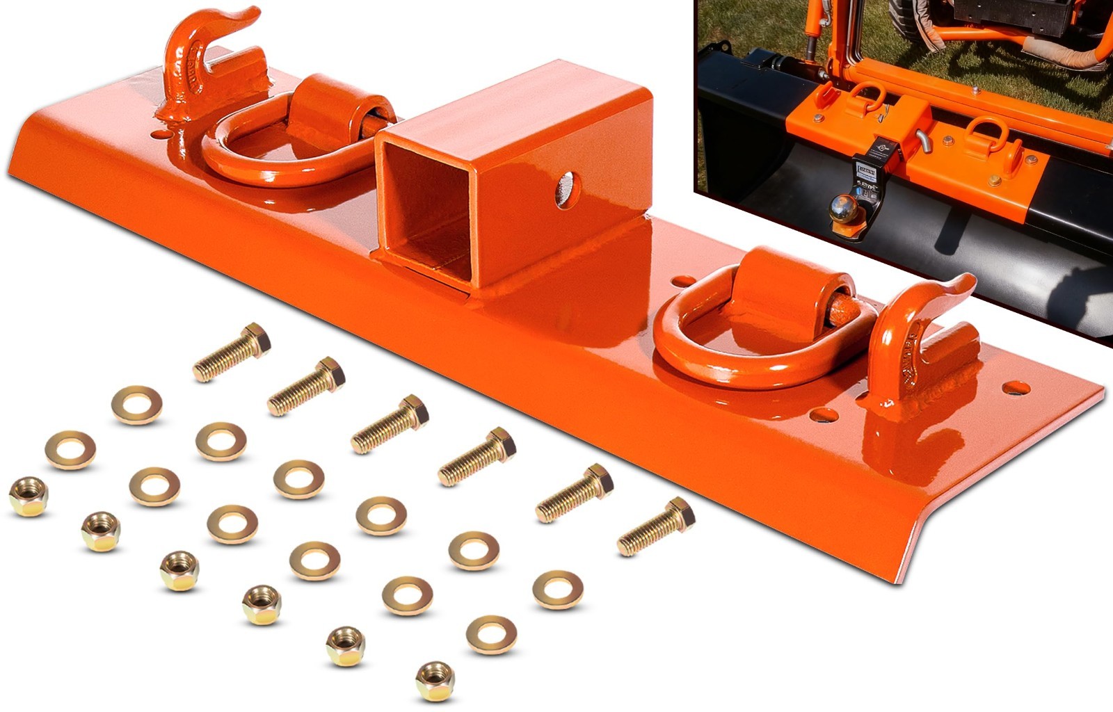 Compact Tractor Grab Hooks with D Rings & 2″ Receiver – Heavy Duty Orange Grabbe