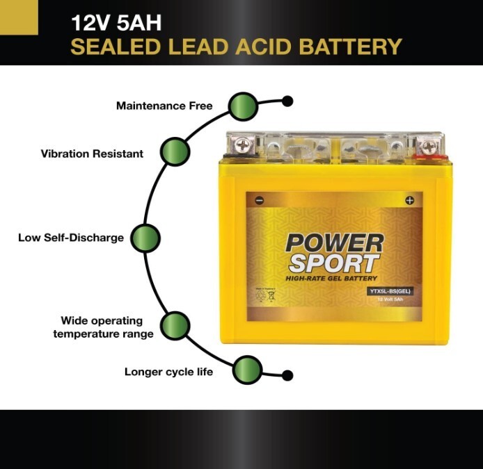 YTX5L-BS 12V 5Ah 130 CCA Gel Maintenance Free Power Sport Battery
